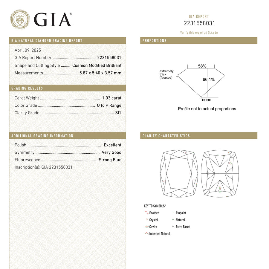 The 1.03ct 5.84x5.36x3.52mm GIA SI1 O-P Cushion Brilliant 🇦🇺 24114-01 by East London jeweller Rachel Boston | Discover our collections of unique and timeless engagement rings, wedding rings, and modern fine jewellery. - Rachel Boston Jewellery