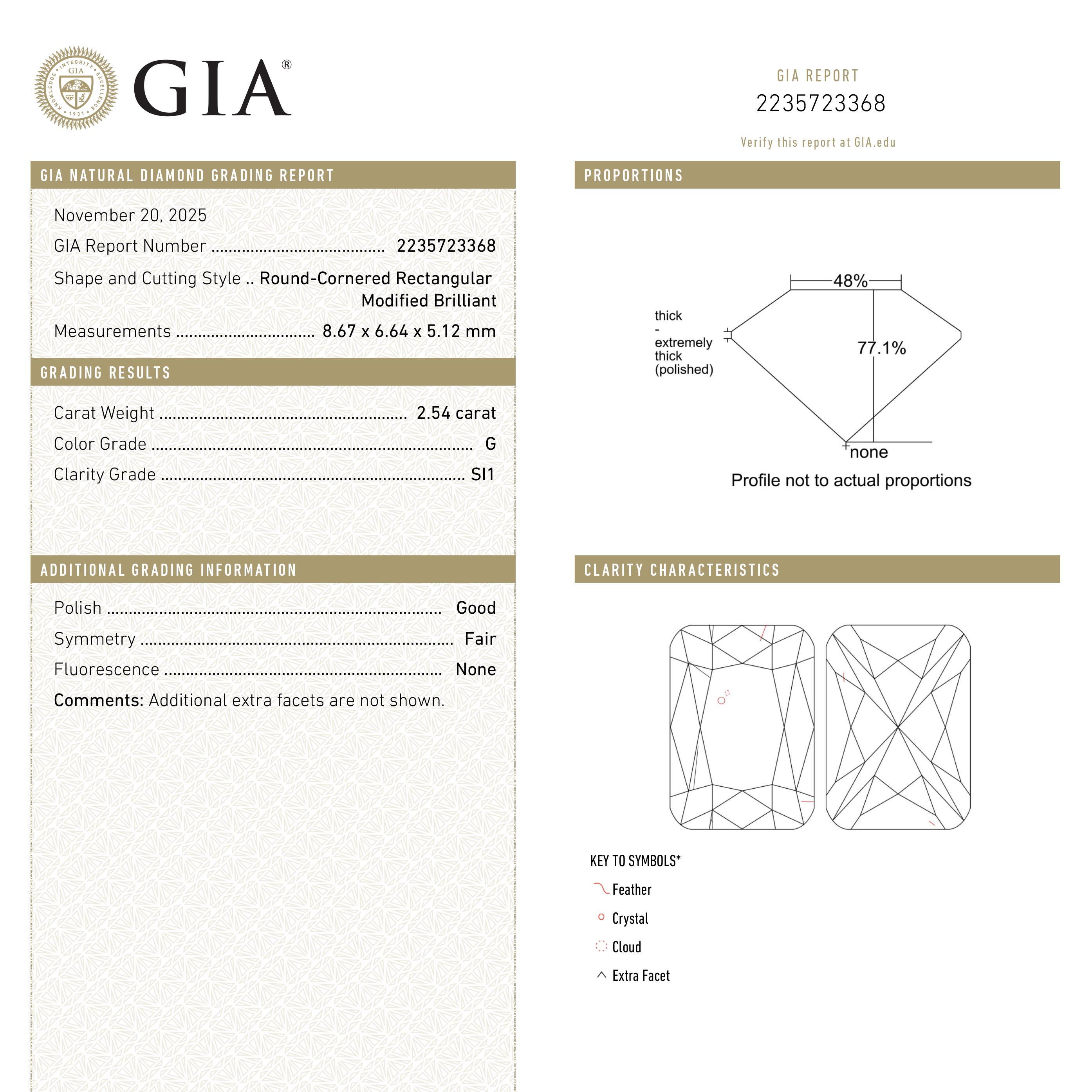 The 2.54ct 8.67x6.64x5.12mm GIA SI1 G Cushion Brilliant 27380-01 by East London jeweller Rachel Boston | Discover our collections of unique and timeless engagement rings, wedding rings, and modern fine jewellery.