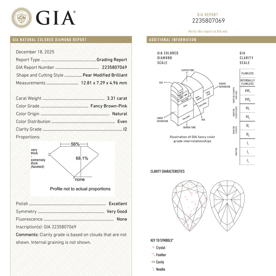 The 3.31ct 12.81x7.29x4.96mm GIA Fancy Brown-Pink Pear Brilliant 27233-01 by East London jeweller Rachel Boston | Discover our collections of unique and timeless engagement rings, wedding rings, and modern fine jewellery. - Rachel Boston Jewellery