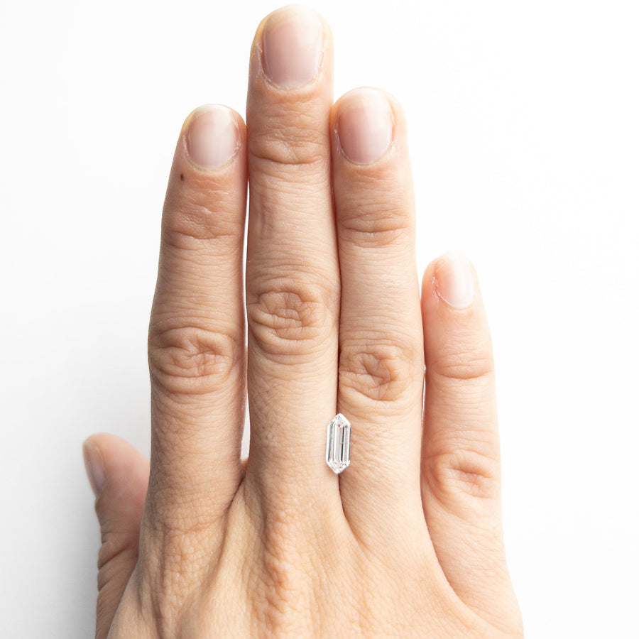 The 1.01ct 10.12x4.18x2.42mm GIA SI2 D Hexagon Step Cut 22621-01 by East London jeweller Rachel Boston | Discover our collections of unique and timeless engagement rings, wedding rings, and modern fine jewellery. - Rachel Boston Jewellery