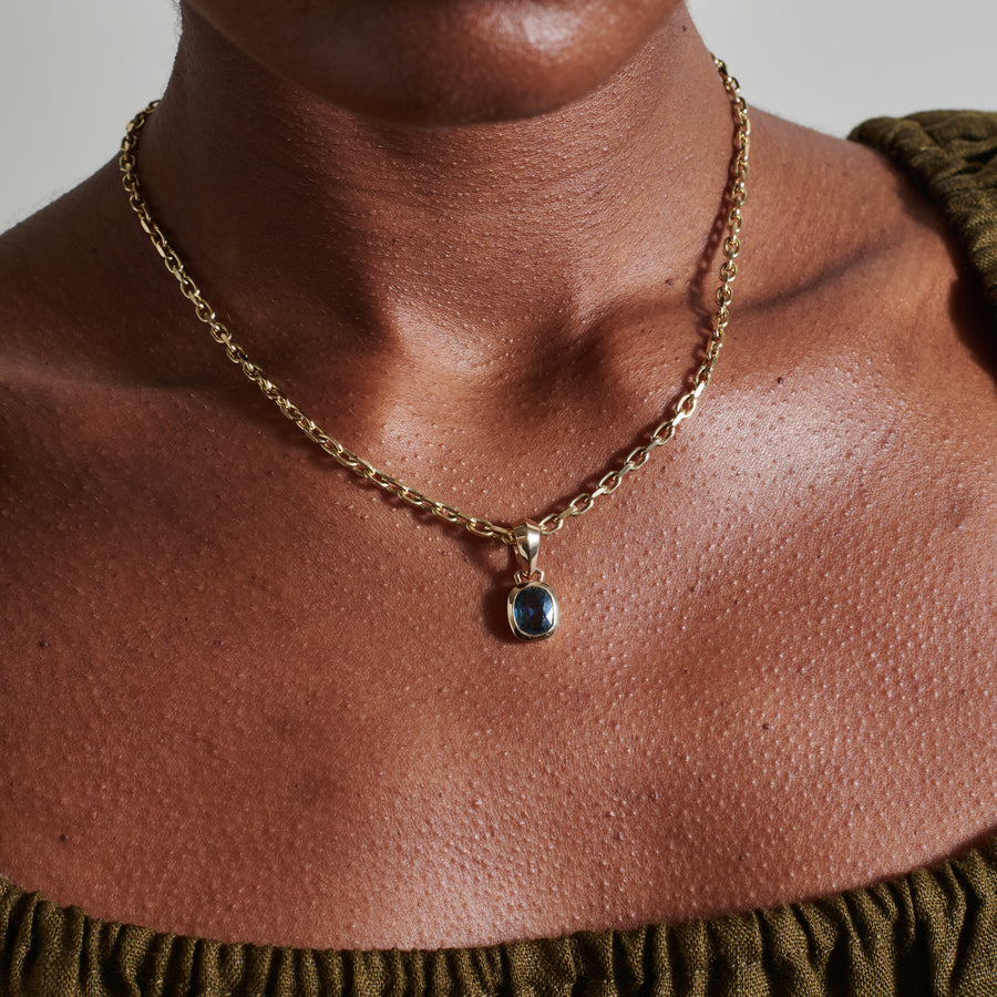 The X - Chunky Charm Pendant - Sapphire 1.73ct by East London jeweller Rachel Boston | Discover our collections of unique and timeless engagement rings, wedding rings, and modern fine jewellery. - Rachel Boston Jewellery