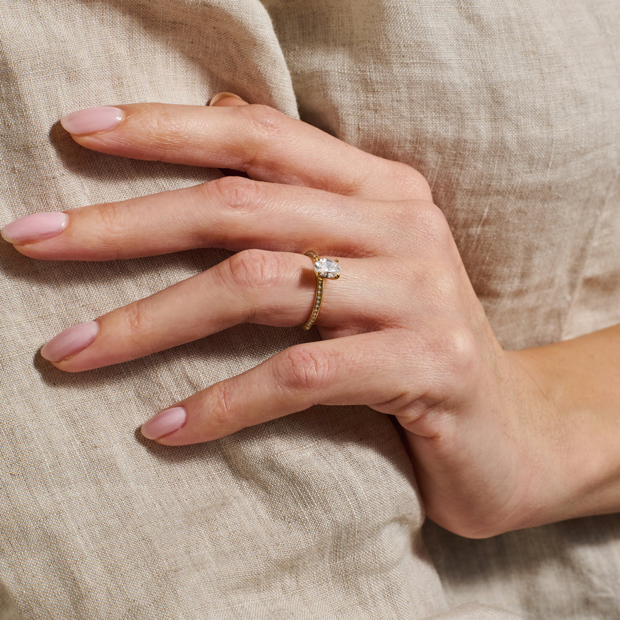 The Lyra Ring with Diamonds - Oval Cut by East London jeweller Rachel Boston | Discover our collections of unique and timeless engagement rings, wedding rings, and modern fine jewellery. - Rachel Boston Jewellery