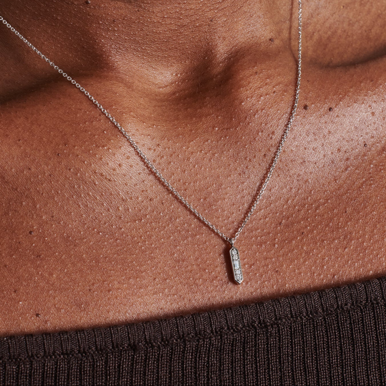 The Deco Pendant Necklace by East London jeweller Rachel Boston | Discover our collections of unique and timeless engagement rings, wedding rings, and modern fine jewellery.