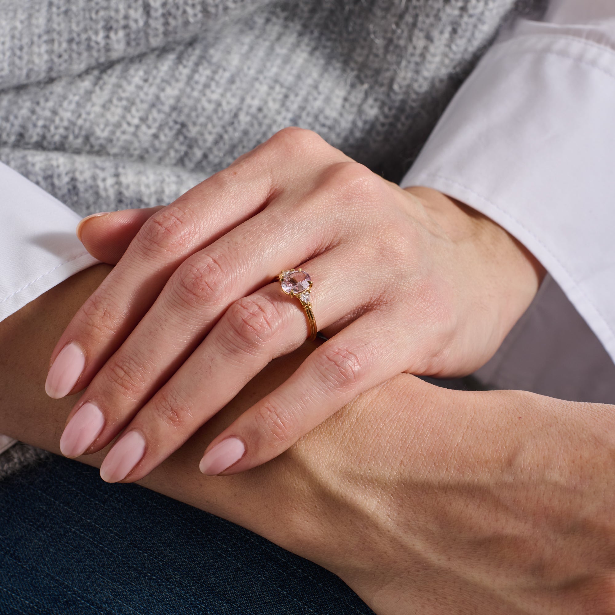 The X - Clara Oval Ring - 1.46ct Pink by East London jeweller Rachel Boston | Discover our collections of unique and timeless engagement rings, wedding rings, and modern fine jewellery.