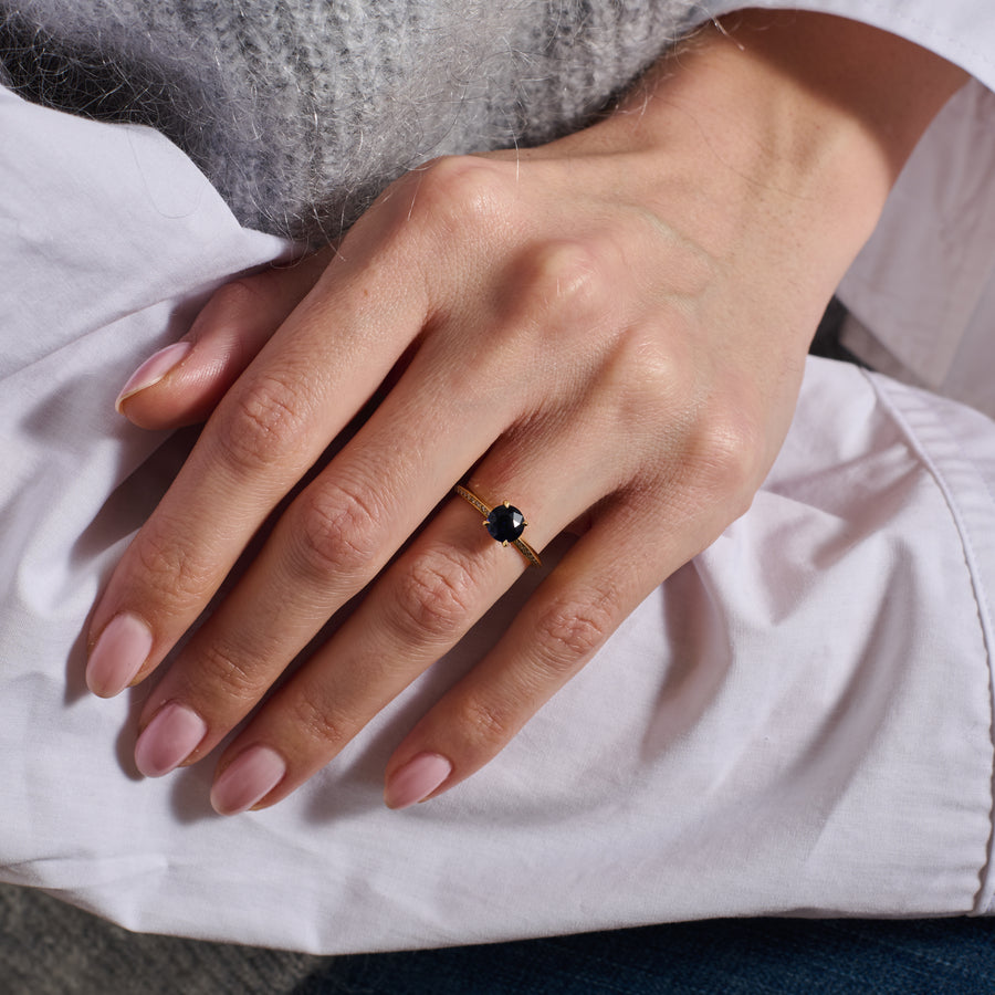 The X- Ursa Major Blue Ring by East London jeweller Rachel Boston | Discover our collections of unique and timeless engagement rings, wedding rings, and modern fine jewellery. - Rachel Boston Jewellery