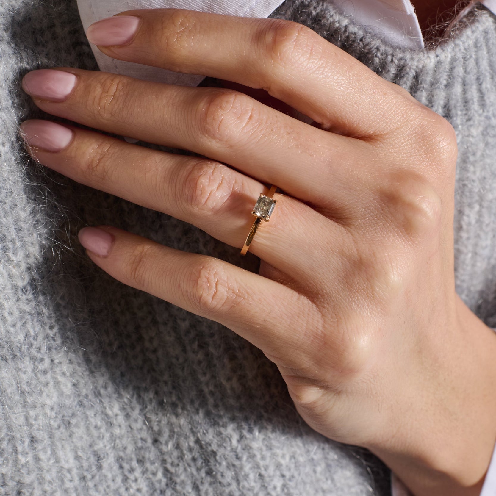 The Contra Ring - 0.73ct Grey by East London jeweller Rachel Boston | Discover our collections of unique and timeless engagement rings, wedding rings, and modern fine jewellery.