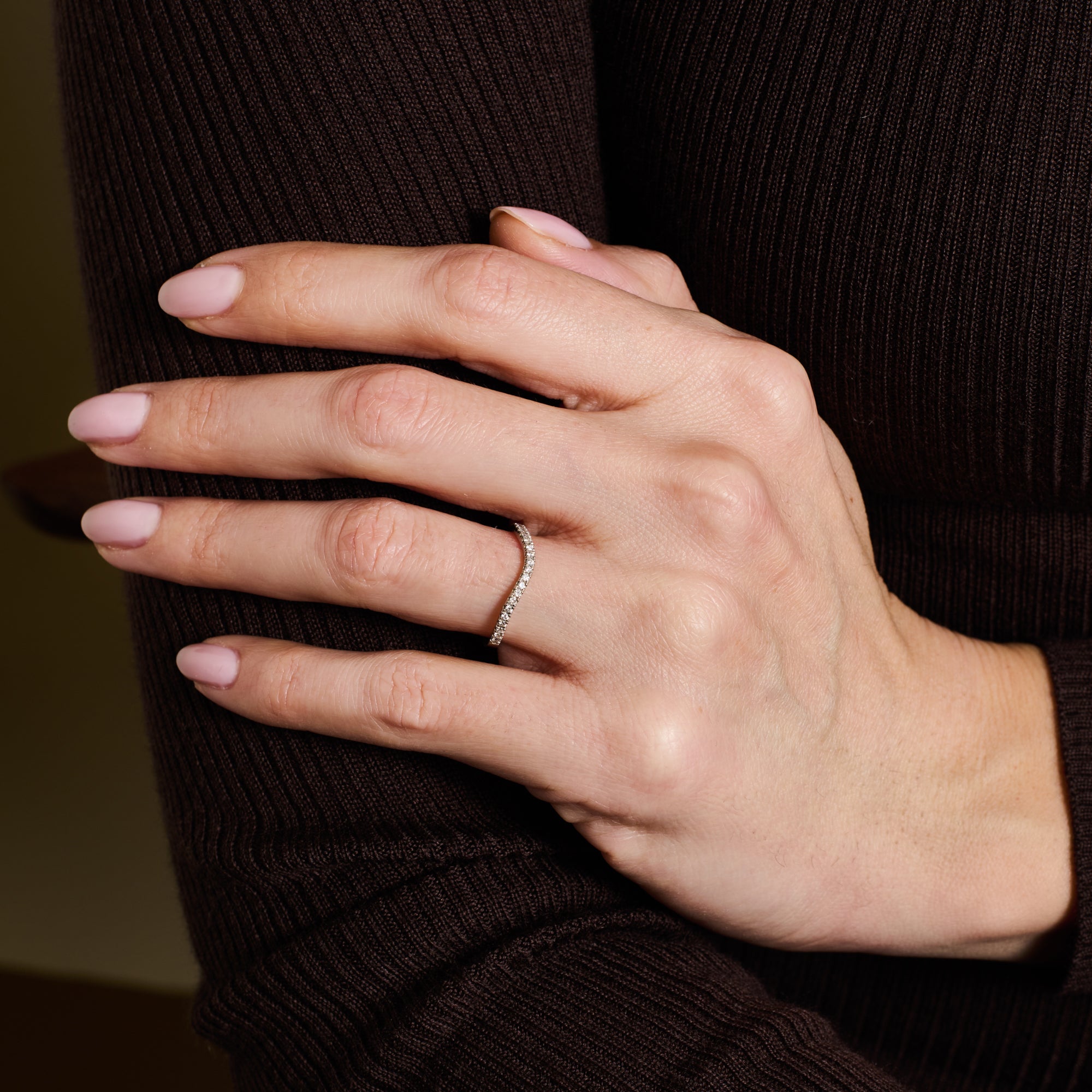The Diamond Curve Band by East London jeweller Rachel Boston | Discover our collections of unique and timeless engagement rings, wedding rings, and modern fine jewellery.