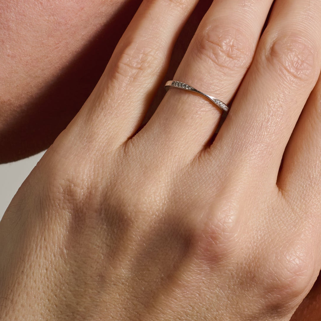The Diamond Union Band by East London jeweller Rachel Boston | Discover our collections of unique and timeless engagement rings, wedding rings, and modern fine jewellery.