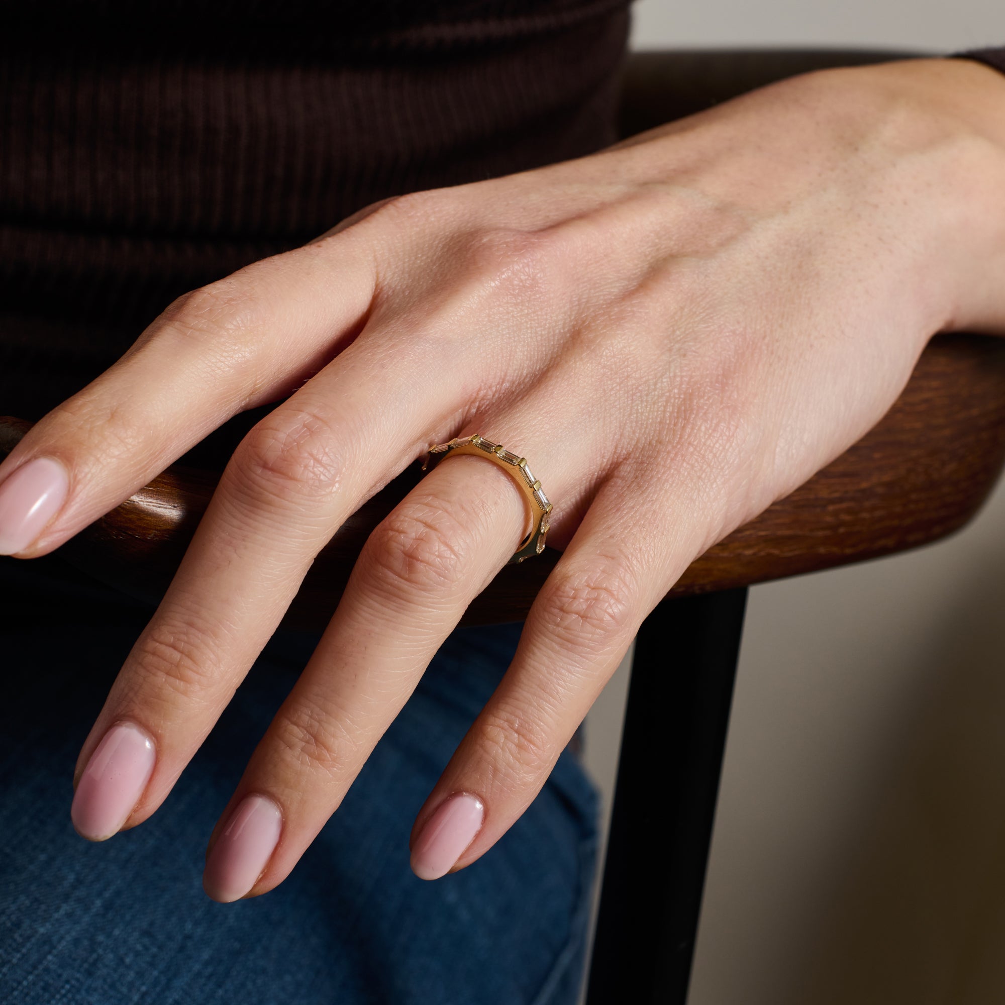 The Octagon Baguette Diamond Wedding Band by East London jeweller Rachel Boston | Discover our collections of unique and timeless engagement rings, wedding rings, and modern fine jewellery.