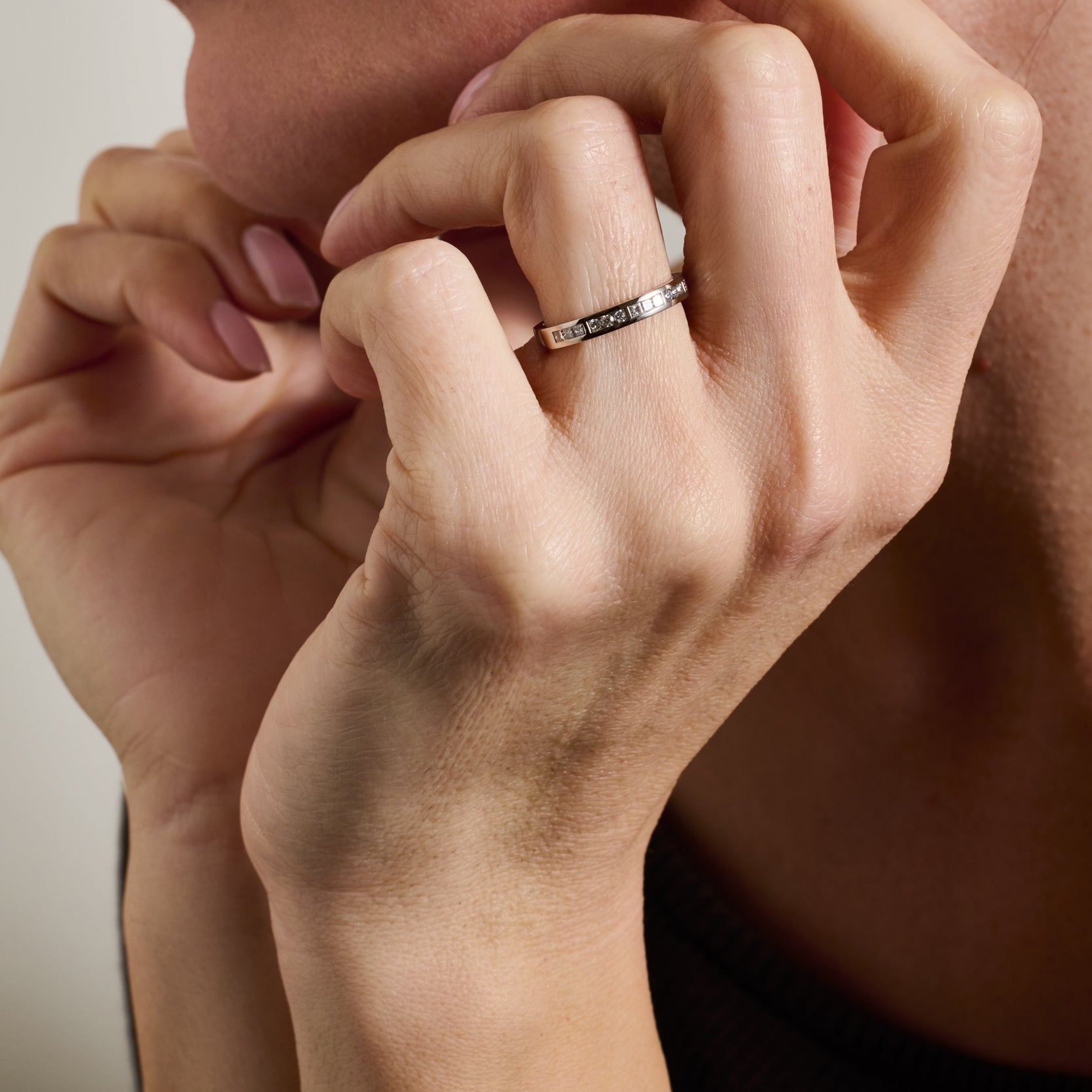The Princess and Round Channel Set Wedding Band by East London jeweller Rachel Boston | Discover our collections of unique and timeless engagement rings, wedding rings, and modern fine jewellery.