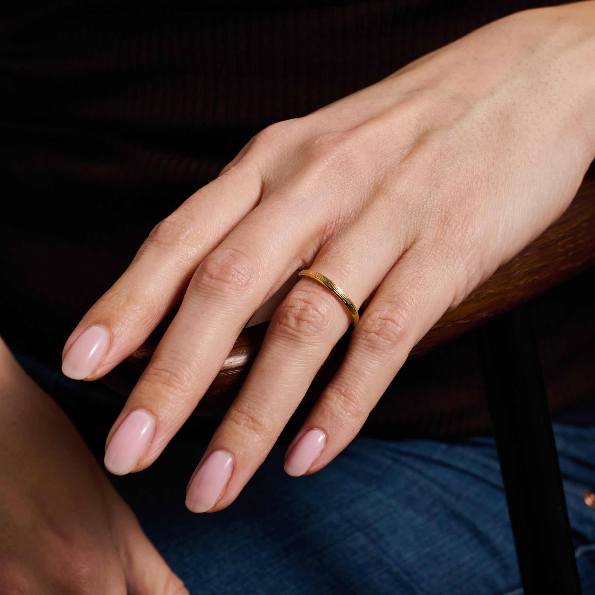The Stream Engraved D Shaped Band - 2mm by East London jeweller Rachel Boston | Discover our collections of unique and timeless engagement rings, wedding rings, and modern fine jewellery.