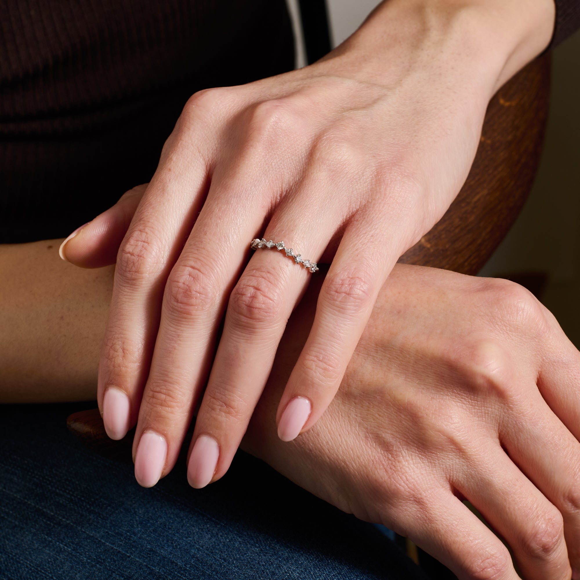 The Round and Marquise Curved Diamond Wedding Band by East London jeweller Rachel Boston | Discover our collections of unique and timeless engagement rings, wedding rings, and modern fine jewellery.