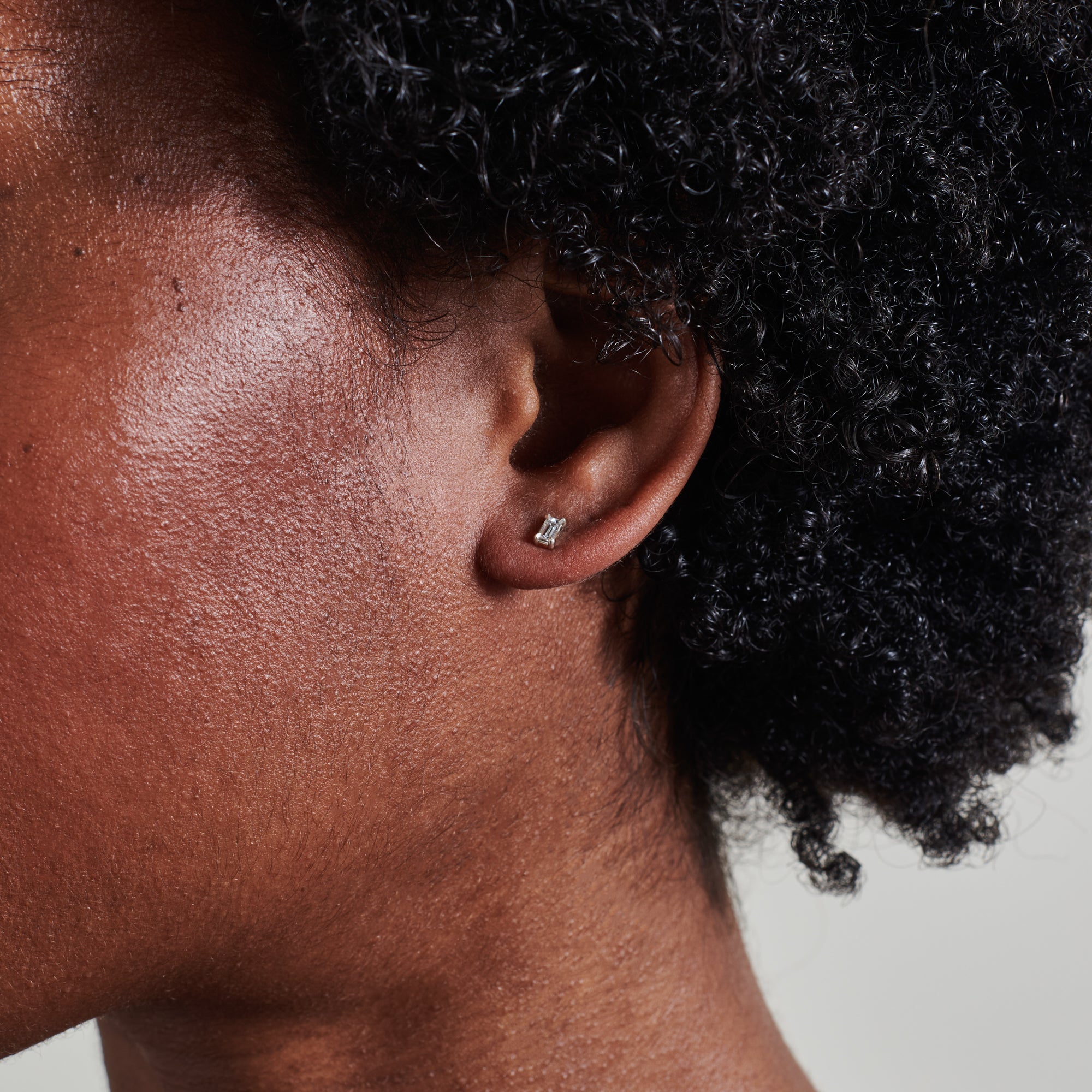 The Baguette Stud Earrings by East London jeweller Rachel Boston | Discover our collections of unique and timeless engagement rings, wedding rings, and modern fine jewellery.
