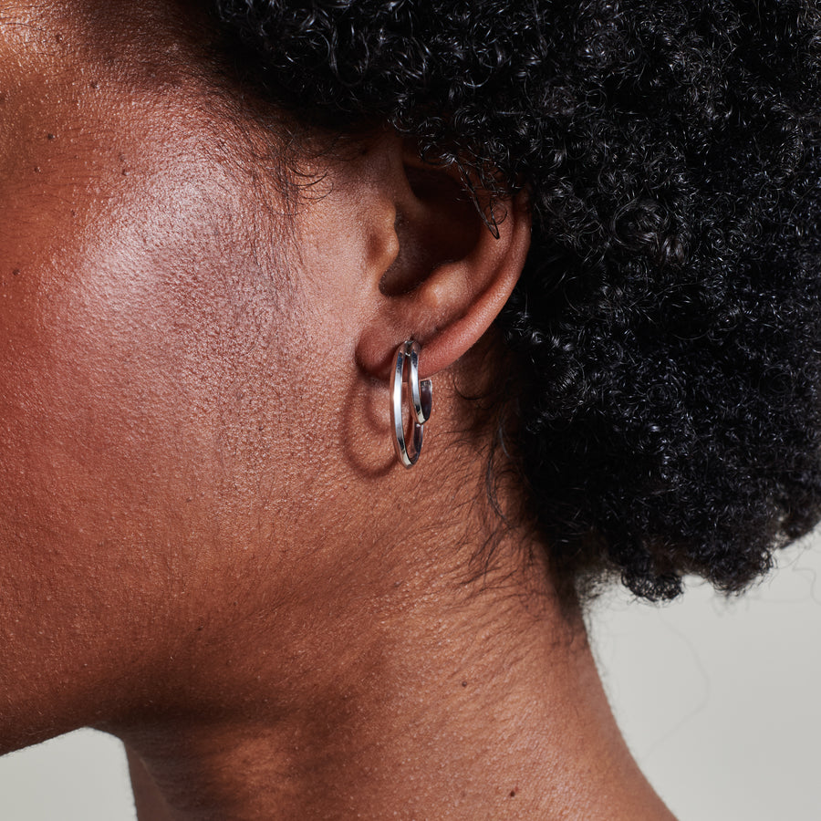 The Double Hoop Earrings by East London jeweller Rachel Boston | Discover our collections of unique and timeless engagement rings, wedding rings, and modern fine jewellery. - Rachel Boston Jewellery