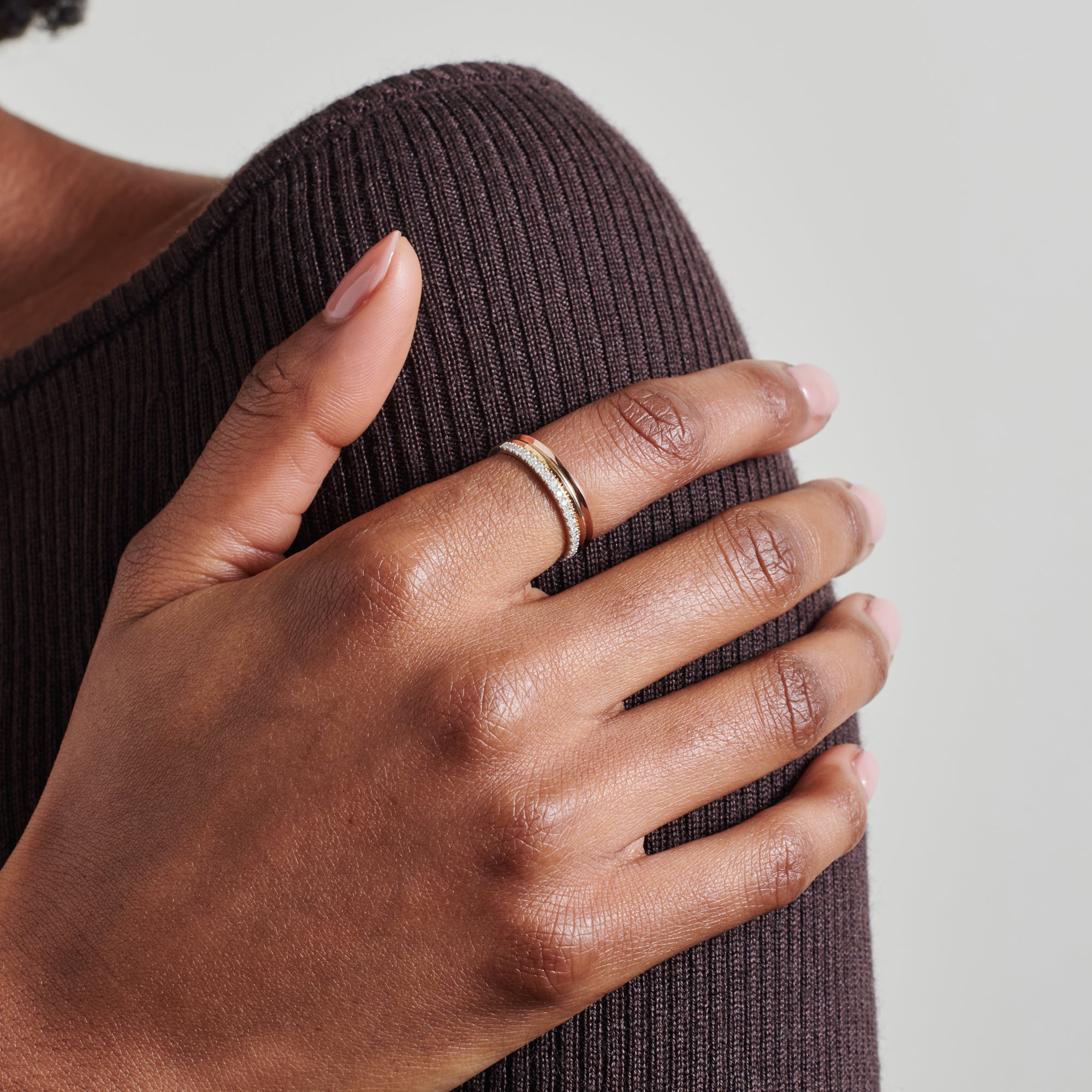 The Trinity Knife Edge with Diamonds Wedding Ring by East London jeweller Rachel Boston | Discover our collections of unique and timeless engagement rings, wedding rings, and modern fine jewellery.