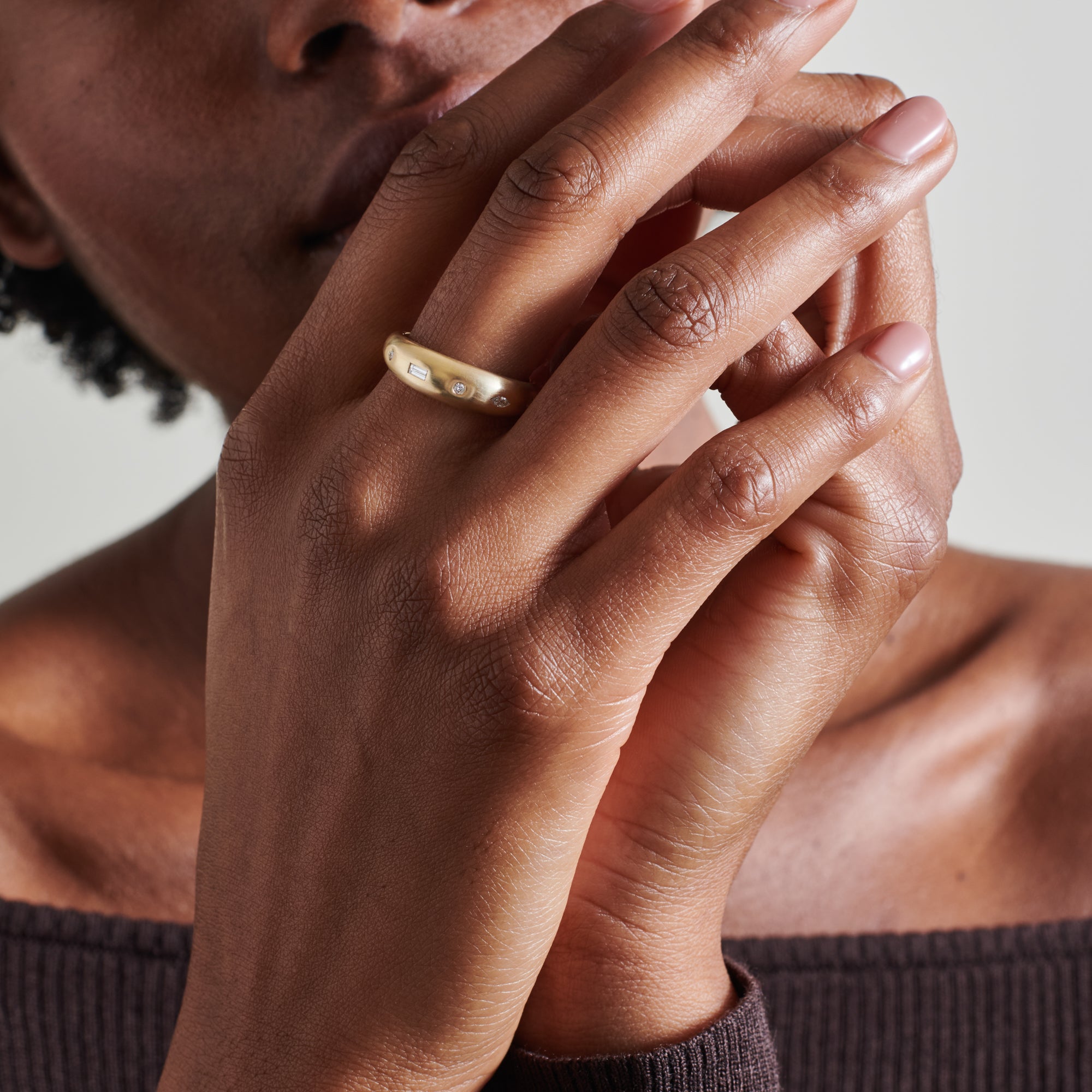 The Mixed Diamond Bombe Ring - Matte Finish by East London jeweller Rachel Boston | Discover our collections of unique and timeless engagement rings, wedding rings, and modern fine jewellery.