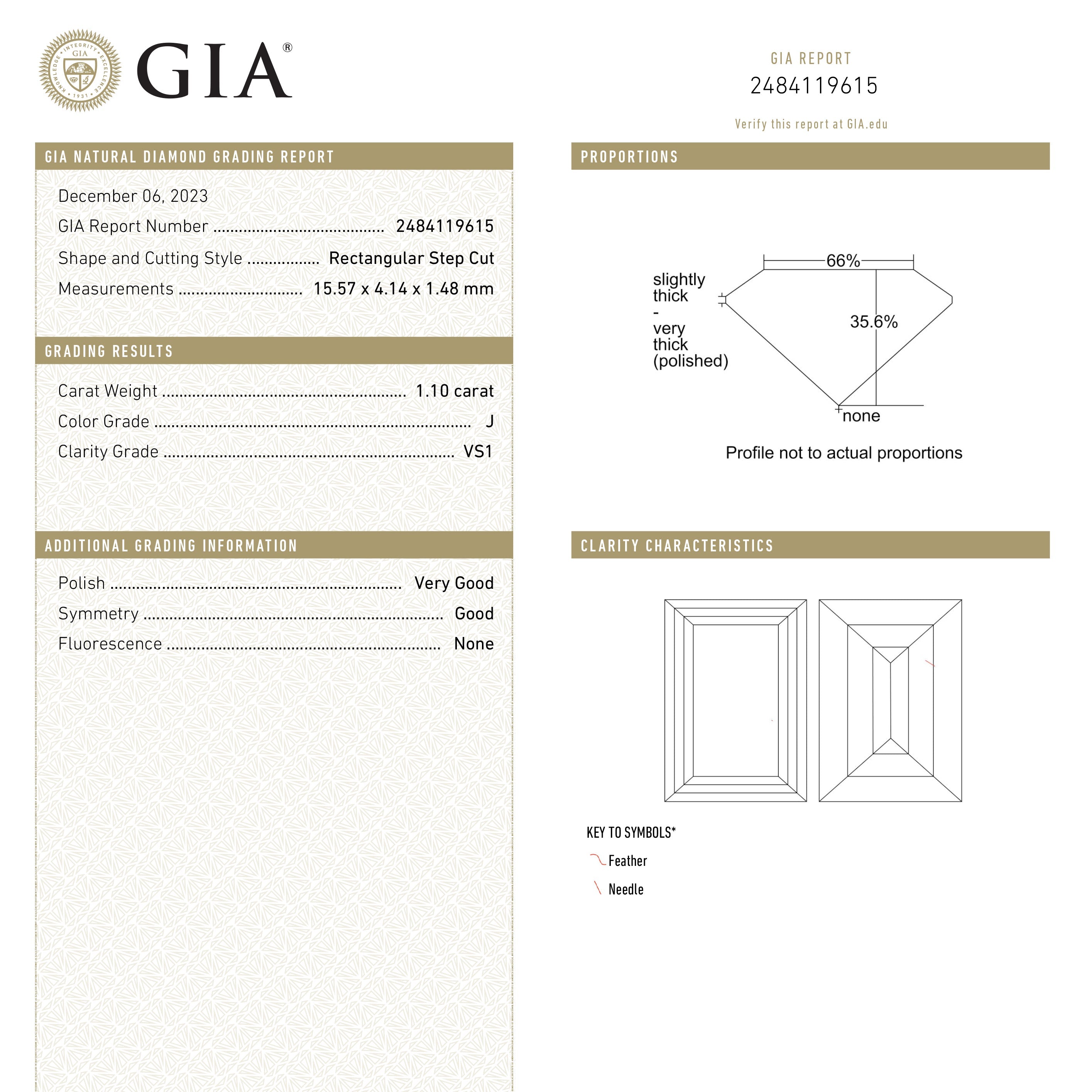 The 1.10ct 15.57x4.14x1.48mm GIA VS1 J Baguette Step Cut 24305-01 by East London jeweller Rachel Boston | Discover our collections of unique and timeless engagement rings, wedding rings, and modern fine jewellery.