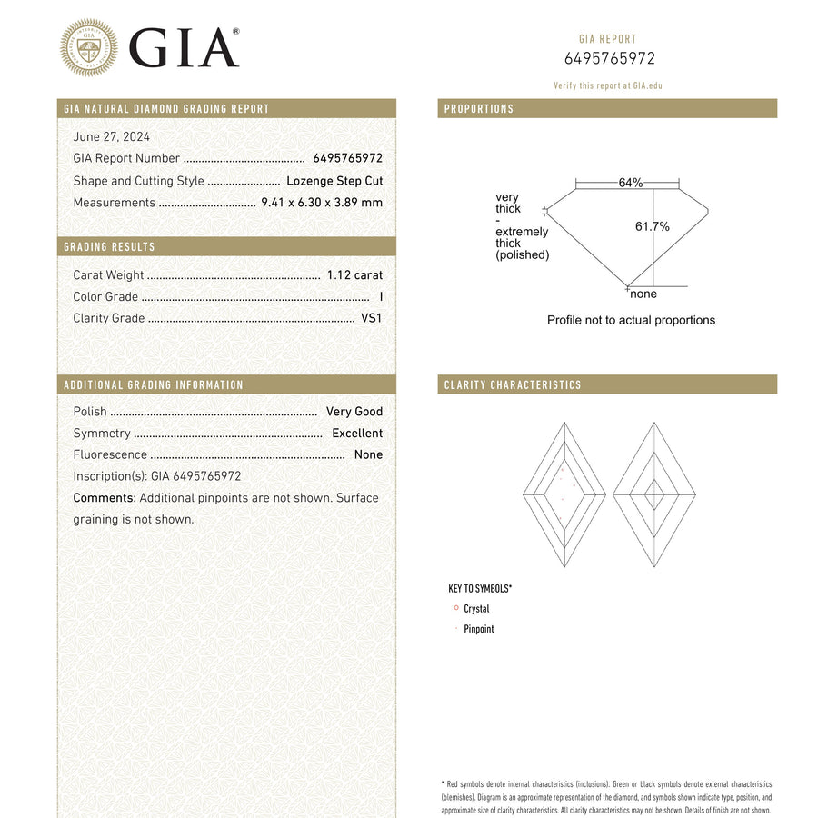 The 1.12ct 9.41x6.30x3.89mm GIA VS1 I Lozenge Step Cut 25802-02 by East London jeweller Rachel Boston | Discover our collections of unique and timeless engagement rings, wedding rings, and modern fine jewellery. - Rachel Boston Jewellery