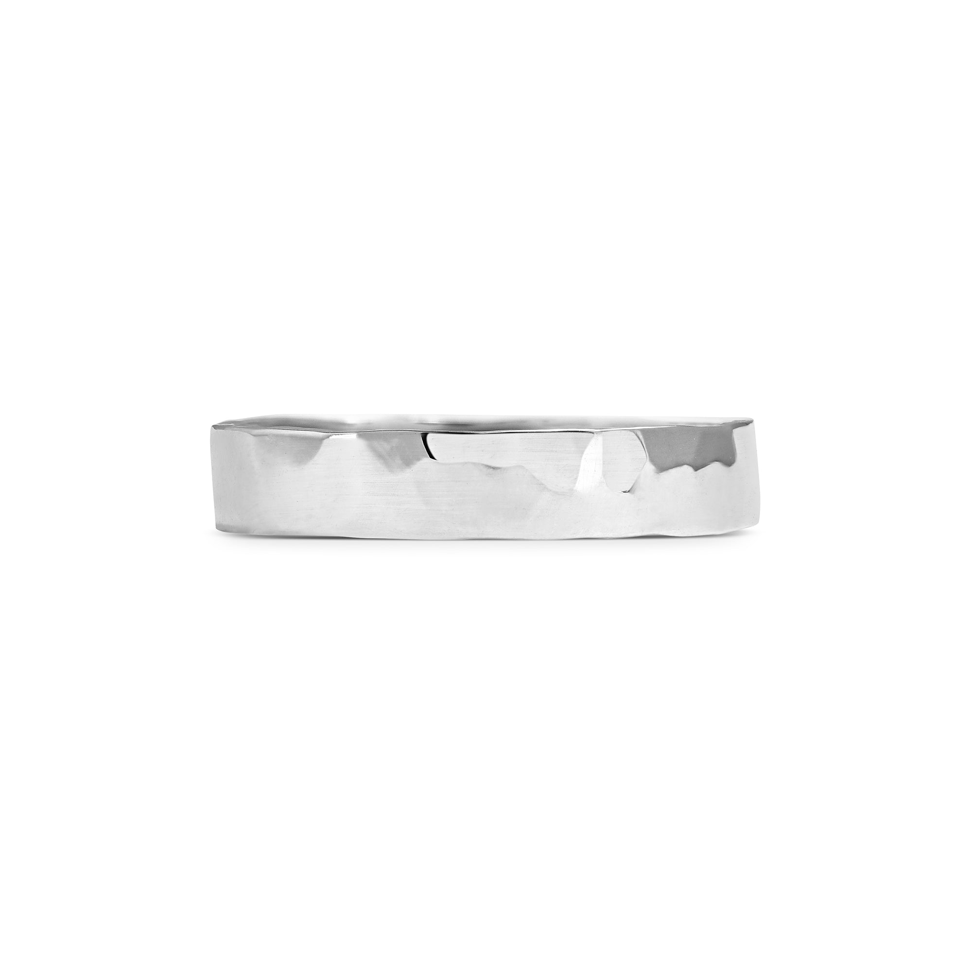 The Polished Hammered Flat Wedding Band - 4.5mm by East London jeweller Rachel Boston | Discover our collections of unique and timeless engagement rings, wedding rings, and modern fine jewellery.