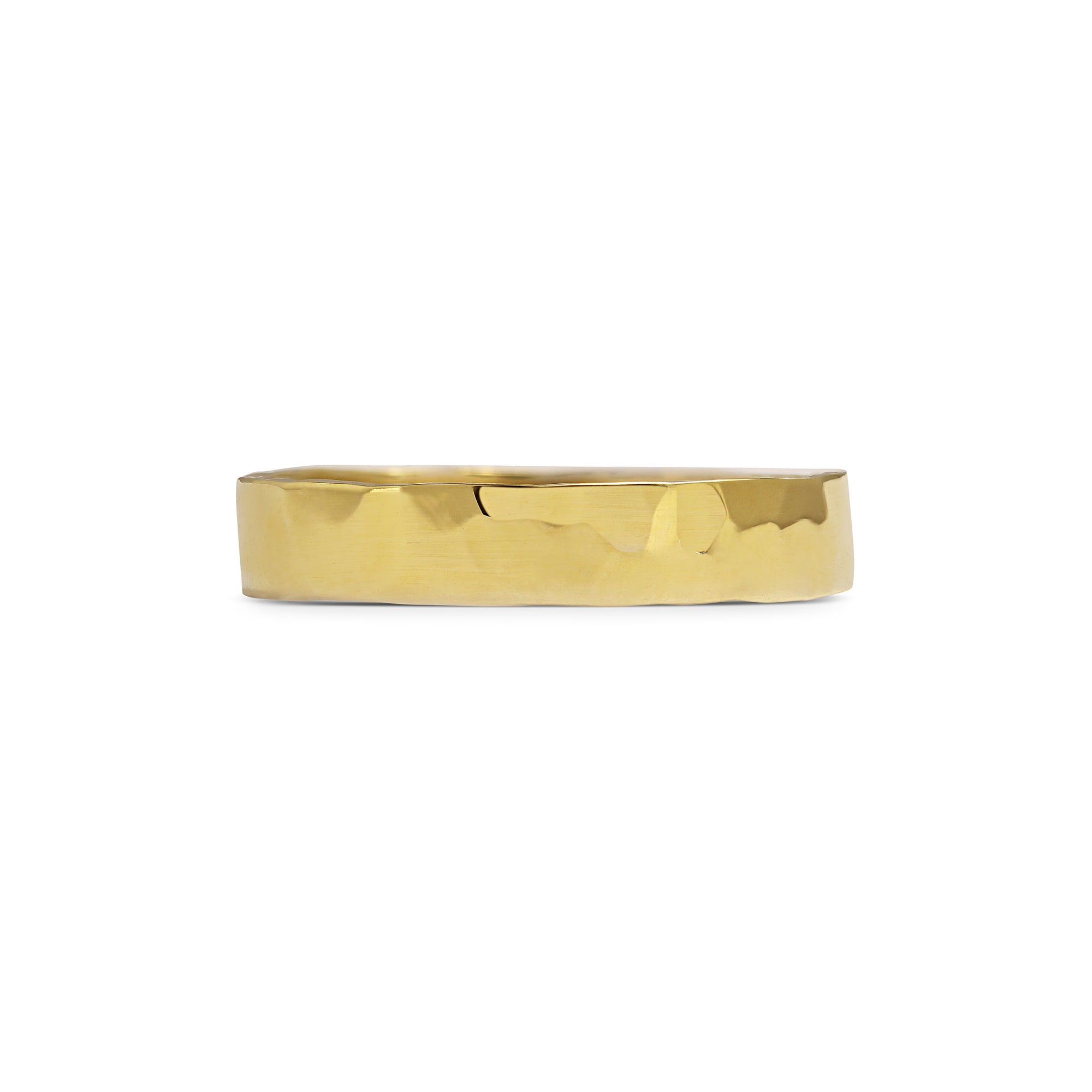 The Polished Hammered Flat Wedding Band - 4.5mm by East London jeweller Rachel Boston | Discover our collections of unique and timeless engagement rings, wedding rings, and modern fine jewellery.