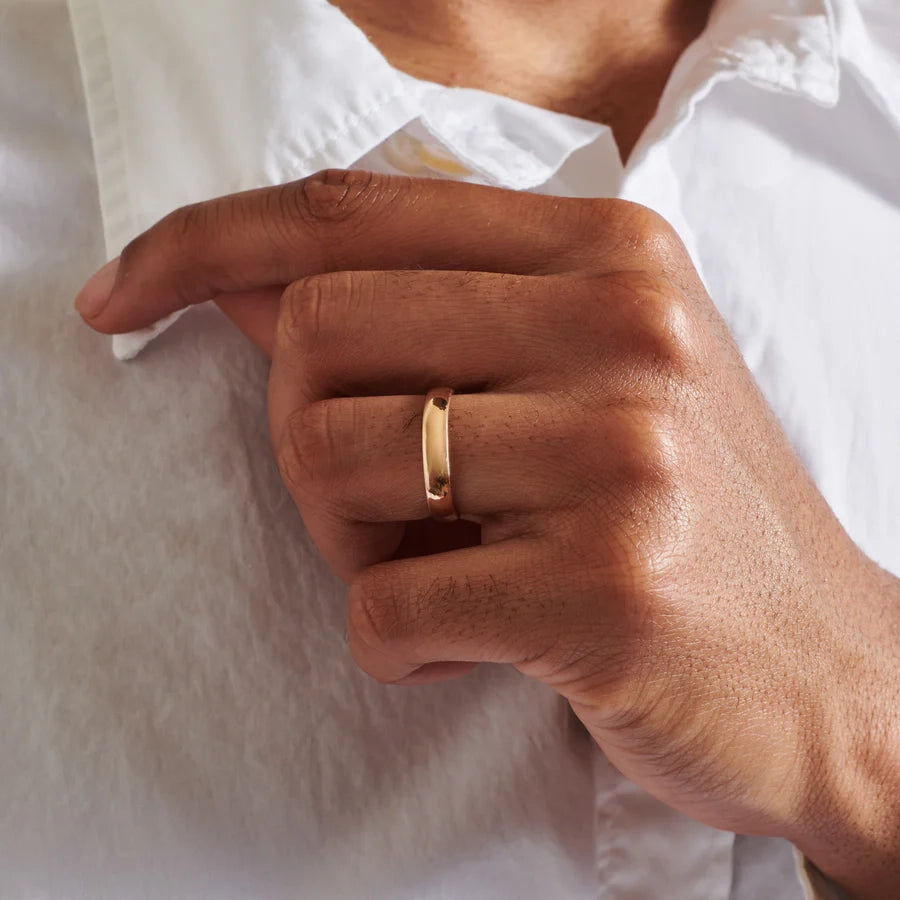 The Polished D Shape Wedding Band - 4mm by East London jeweller Rachel Boston | Discover our collections of unique and timeless engagement rings, wedding rings, and modern fine jewellery.