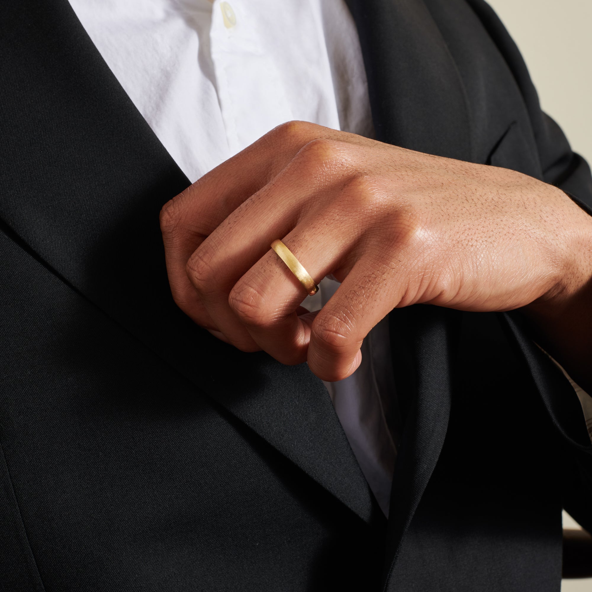 The Matte Finish D Shape Wedding Band - 4mm by East London jeweller Rachel Boston | Discover our collections of unique and timeless engagement rings, wedding rings, and modern fine jewellery.
