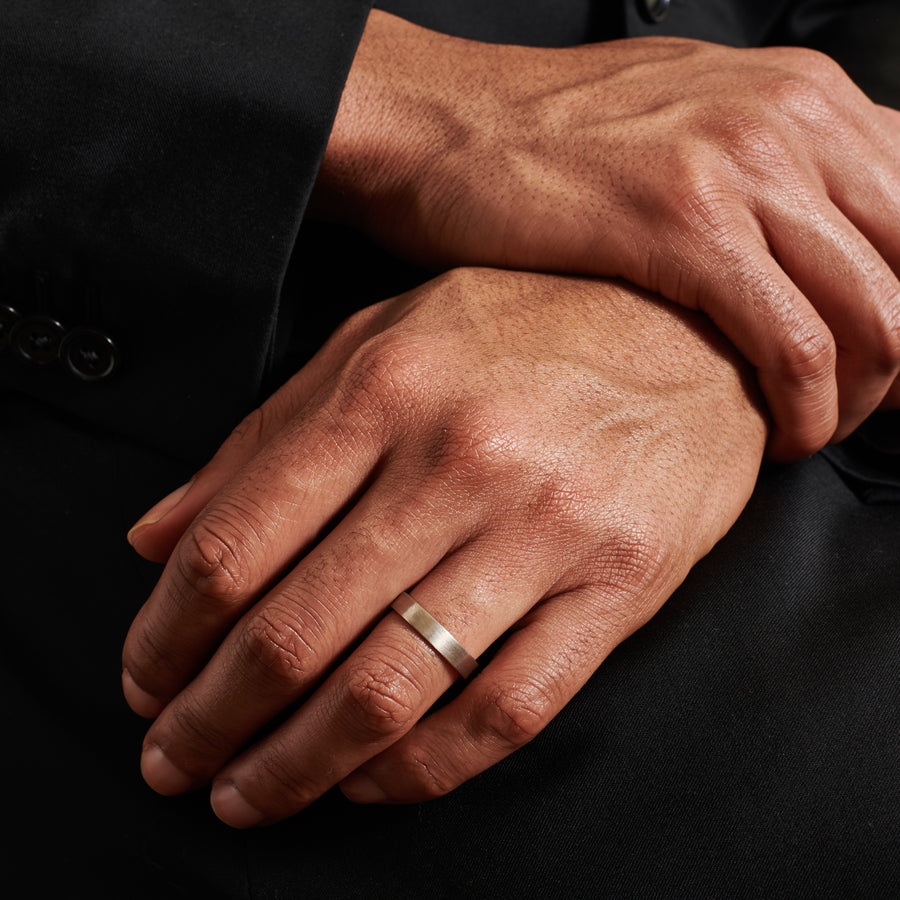 The Matte Finish Flat Wedding Band - 4mm by East London jeweller Rachel Boston | Discover our collections of unique and timeless engagement rings, wedding rings, and modern fine jewellery. - Rachel Boston Jewellery