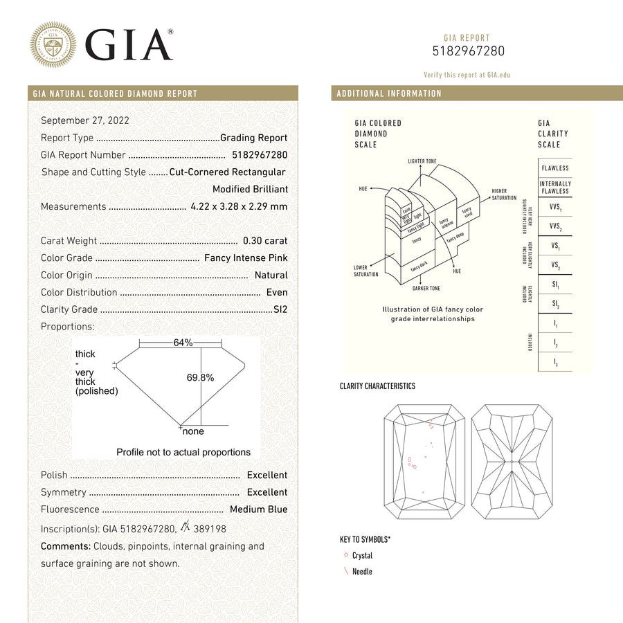 The 0.30ct 4.22x3.28x2.29mm GIA SI2 Fancy Pink Cut Corner Rectangle Brilliant 24156-01 by East London jeweller Rachel Boston | Discover our collections of unique and timeless engagement rings, wedding rings, and modern fine jewellery. - Rachel Boston Jewellery