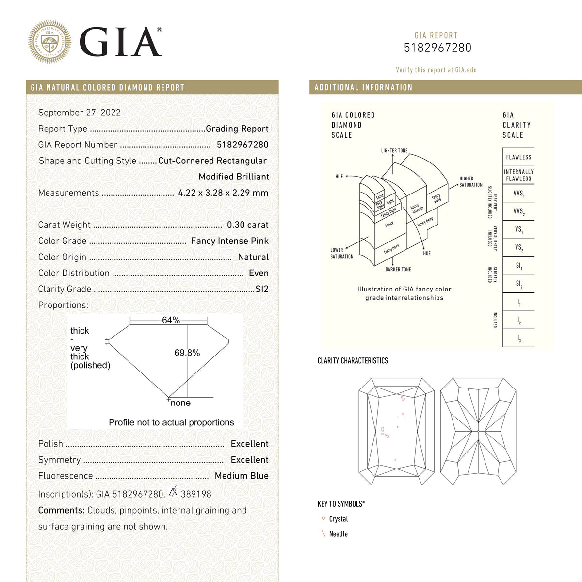 The 0.30ct 4.22x3.28x2.29mm GIA SI2 Fancy Pink Cut Corner Rectangle Brilliant 24156-01 by East London jeweller Rachel Boston | Discover our collections of unique and timeless engagement rings, wedding rings, and modern fine jewellery.