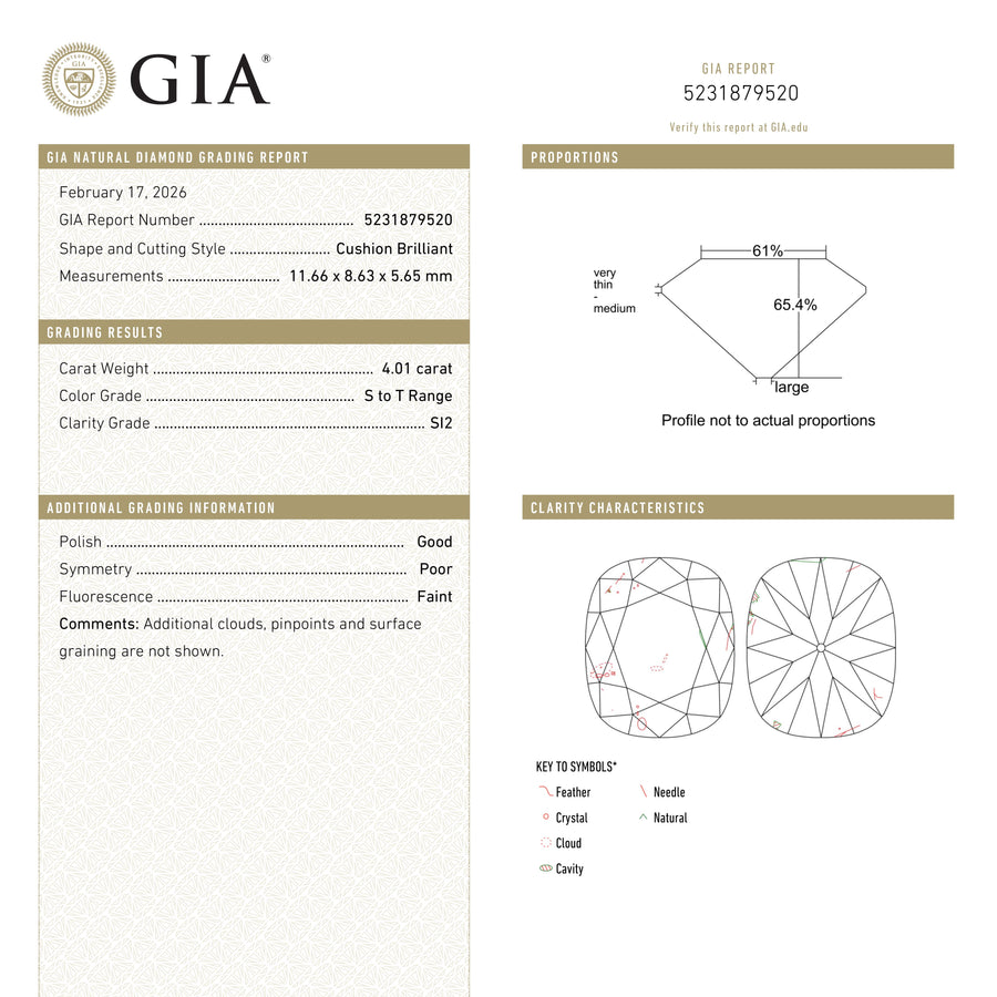 The 4.01ct 11.66x8.63x5.65mm GIA SI1 S Antique Old Mine Cut 28034-01 by East London jeweller Rachel Boston | Discover our collections of unique and timeless engagement rings, wedding rings, and modern fine jewellery. - Rachel Boston Jewellery