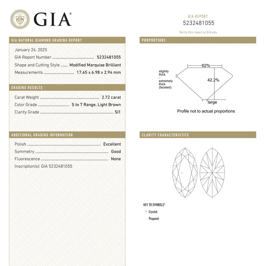2.72ct 17.65x6.98x2.94mm GIA SI1 S-T Modern Antique Moval Brilliant 27760-01 - Rachel Boston Jewellery