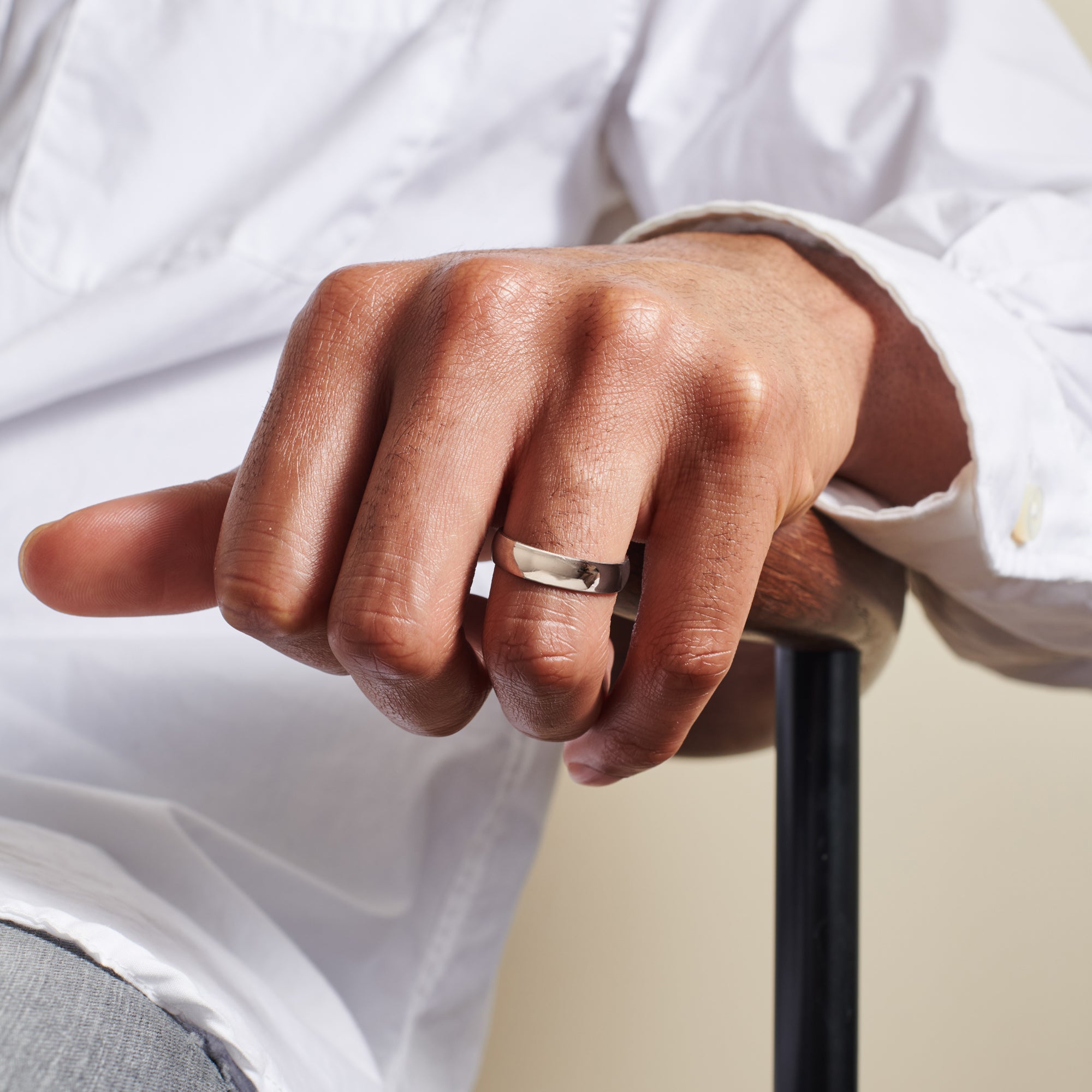 The Polished D Shape Wedding Band - 5mm by East London jeweller Rachel Boston | Discover our collections of unique and timeless engagement rings, wedding rings, and modern fine jewellery.