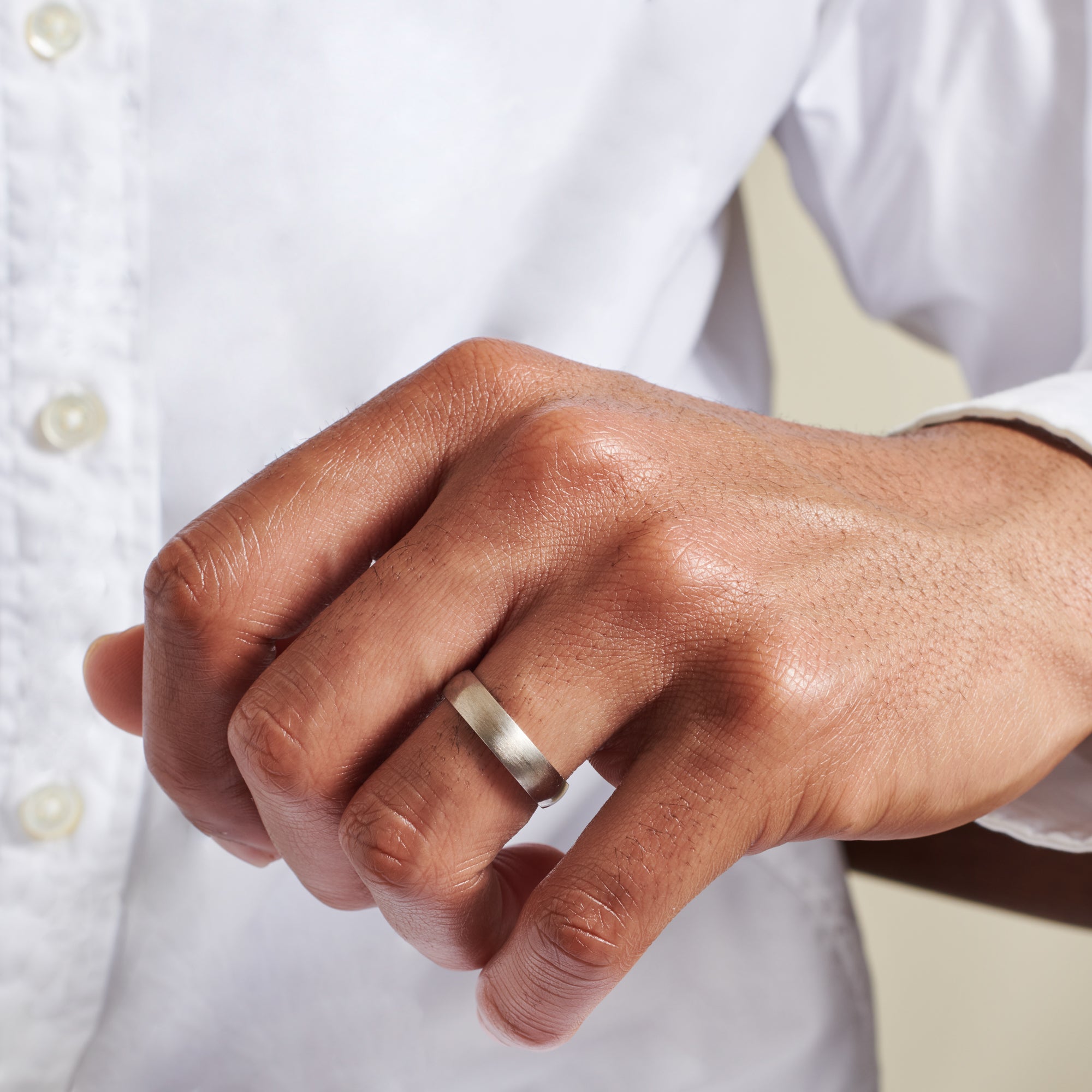 The Matte Finish D Shape Wedding Band - 5mm by East London jeweller Rachel Boston | Discover our collections of unique and timeless engagement rings, wedding rings, and modern fine jewellery.