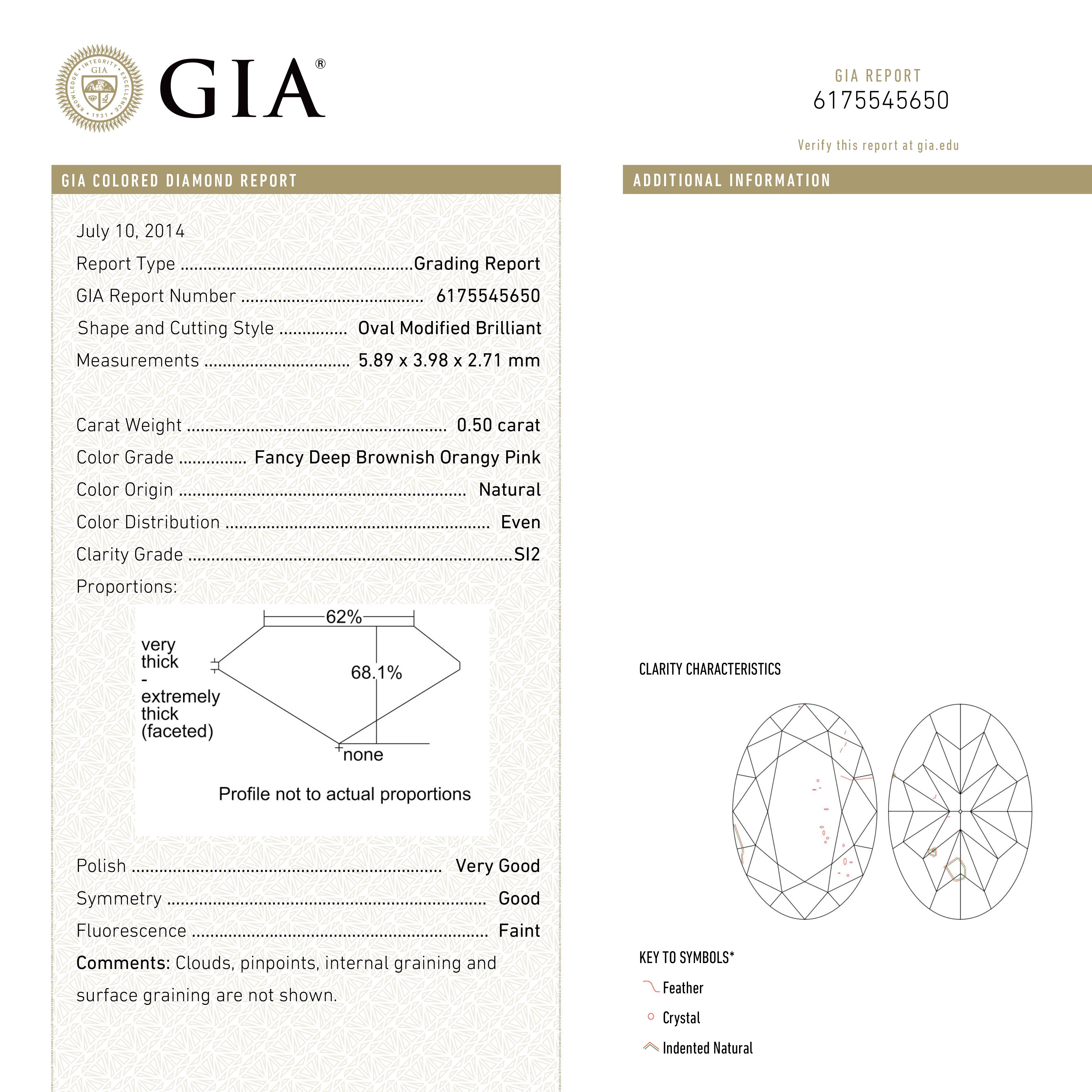 The 0.50ct 5.89x3.98x2.71mm GIA SI2 Fancy Deep Brownish Orangy Pink Oval Brilliant 🇦🇺 24163-01 by East London jeweller Rachel Boston | Discover our collections of unique and timeless engagement rings, wedding rings, and modern fine jewellery.