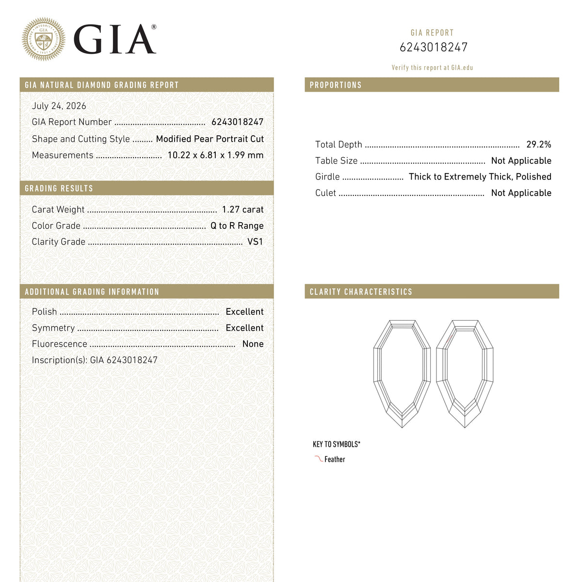 The 1.27ct 10.22x6.81x1.99mm GIA VS1 Q-R Geo Pear Portrait Cut 28329-01 by East London jeweller Rachel Boston | Discover our collections of unique and timeless engagement rings, wedding rings, and modern fine jewellery.