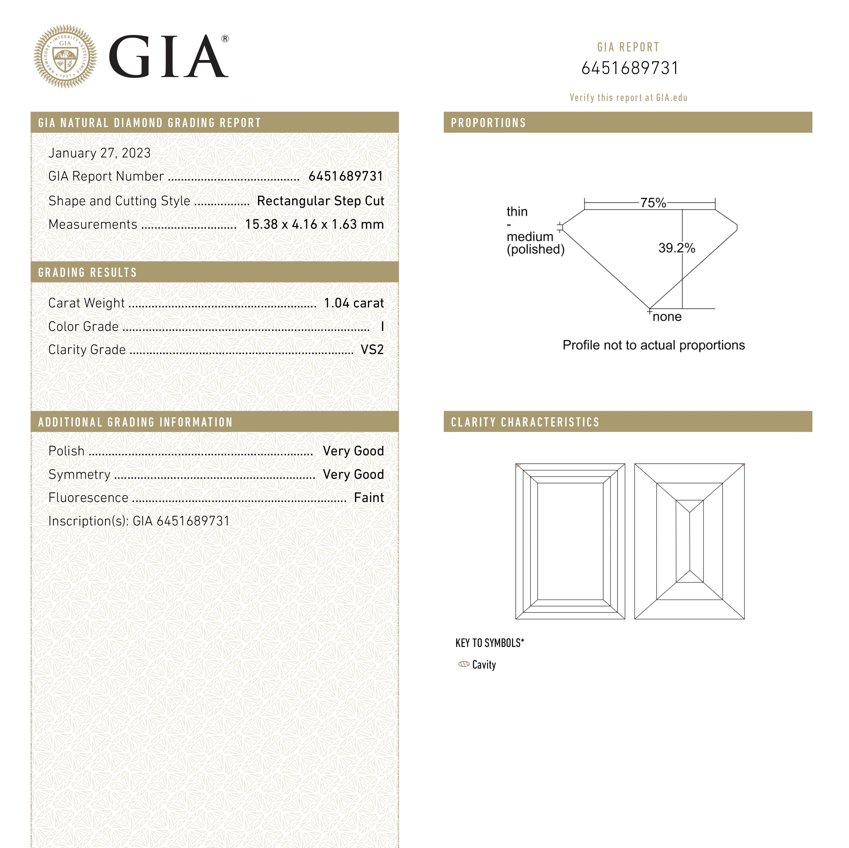 The 1.04ct 15.35x4.17x1.59mm GIA VS2 I Baguette Step Cut 23037-01 by East London jeweller Rachel Boston | Discover our collections of unique and timeless engagement rings, wedding rings, and modern fine jewellery.