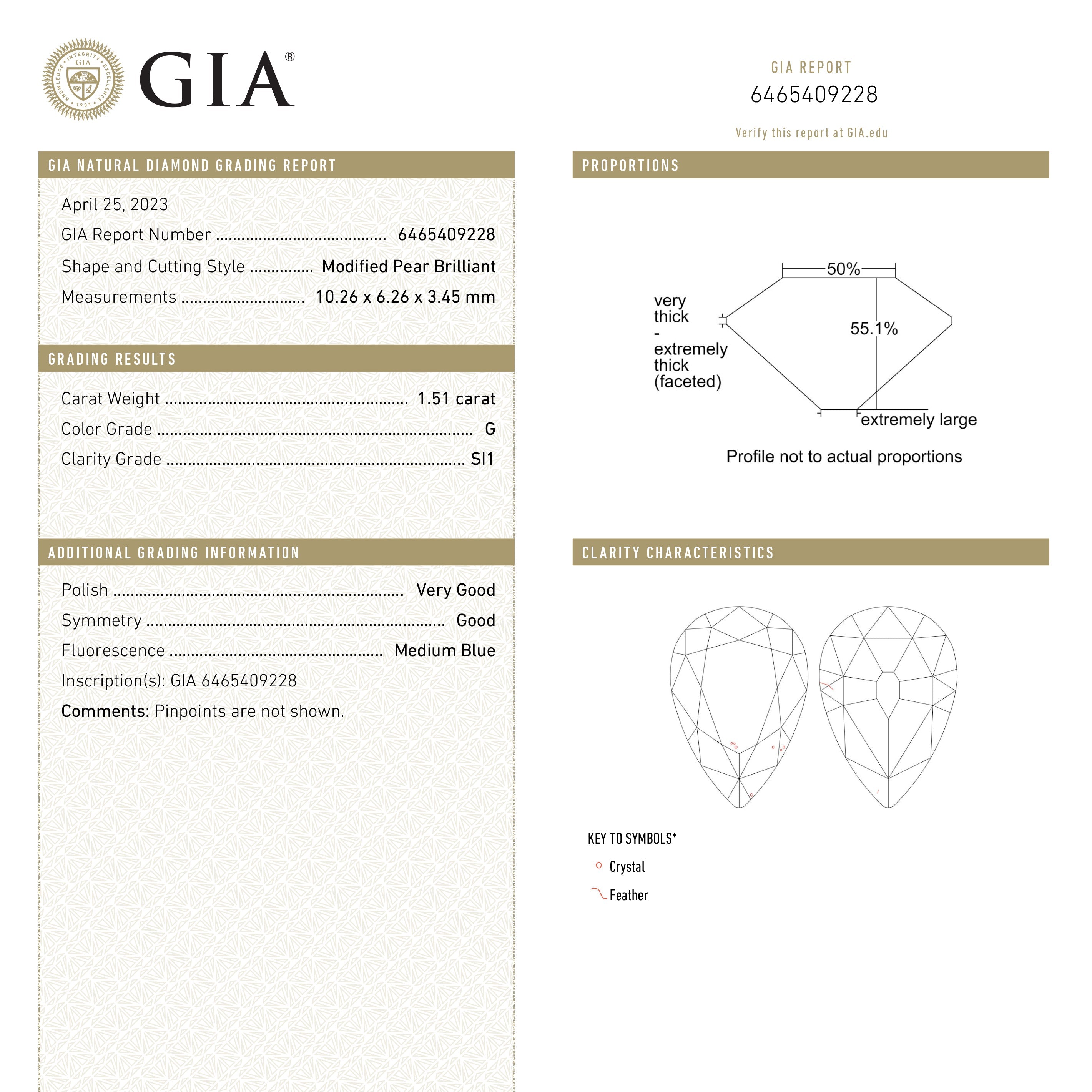 The 1.51ct 10.26x6.26x3.45mm GIA SI1 G Modern Antique Pear Brilliant 25085-01 by East London jeweller Rachel Boston | Discover our collections of unique and timeless engagement rings, wedding rings, and modern fine jewellery.