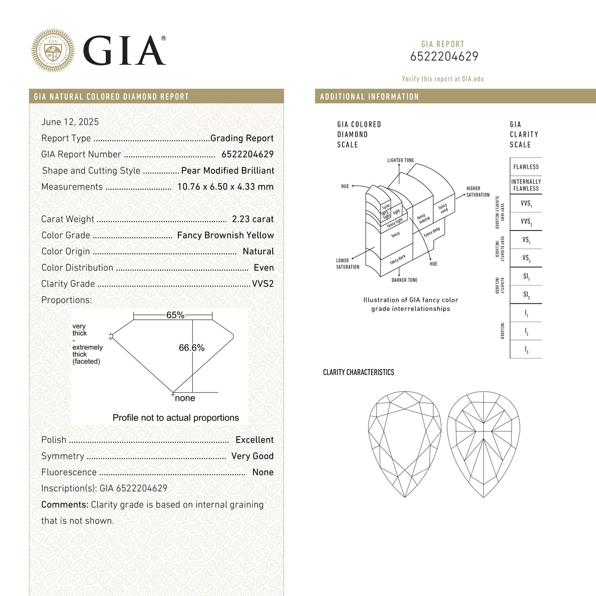 The 2.23ct 10.76x6.50x4.33mm GIA VVS2 Fancy Brownish Yellow Pear Brilliant 🇨🇦 27709-01 by East London jeweller Rachel Boston | Discover our collections of unique and timeless engagement rings, wedding rings, and modern fine jewellery.