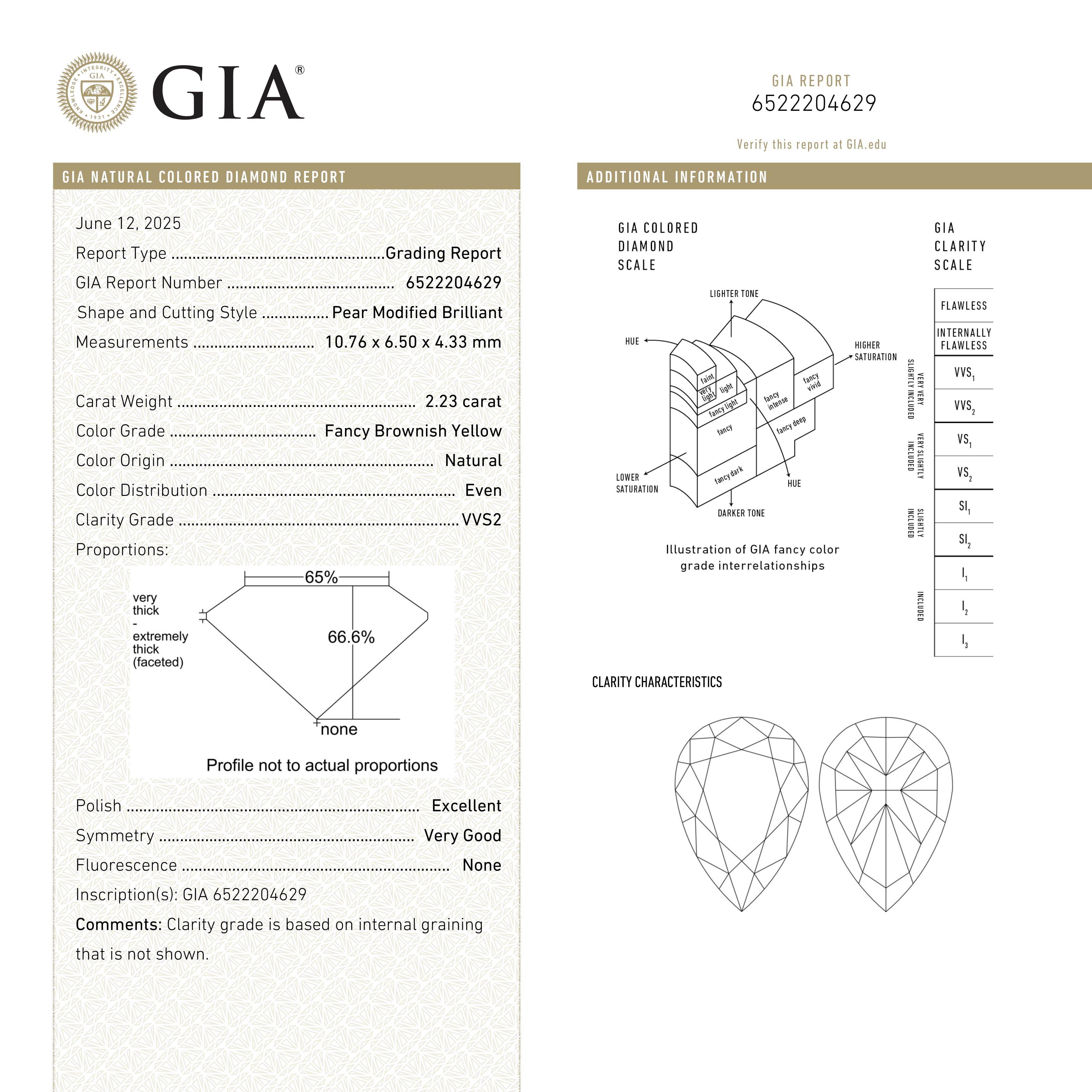 The 2.23ct 10.76x6.50x4.33mm GIA VVS2 Fancy Brownish Yellow Pear Brilliant 🇨🇦 27709-01 by East London jeweller Rachel Boston | Discover our collections of unique and timeless engagement rings, wedding rings, and modern fine jewellery.