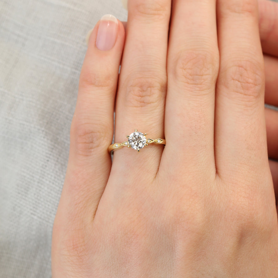 The Evelyn Ring - Round Cut 0.70ct - In Stock by East London jeweller Rachel Boston | Discover our collections of unique and timeless engagement rings, wedding rings, and modern fine jewellery. - Rachel Boston Jewellery