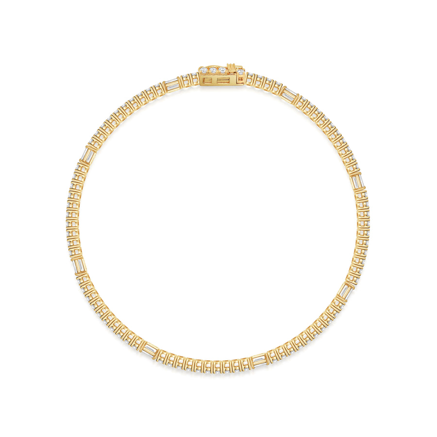 The Baguette and Round Diamond Tennis Bracelet by East London jeweller Rachel Boston | Discover our collections of unique and timeless engagement rings, wedding rings, and modern fine jewellery. - Rachel Boston Jewellery