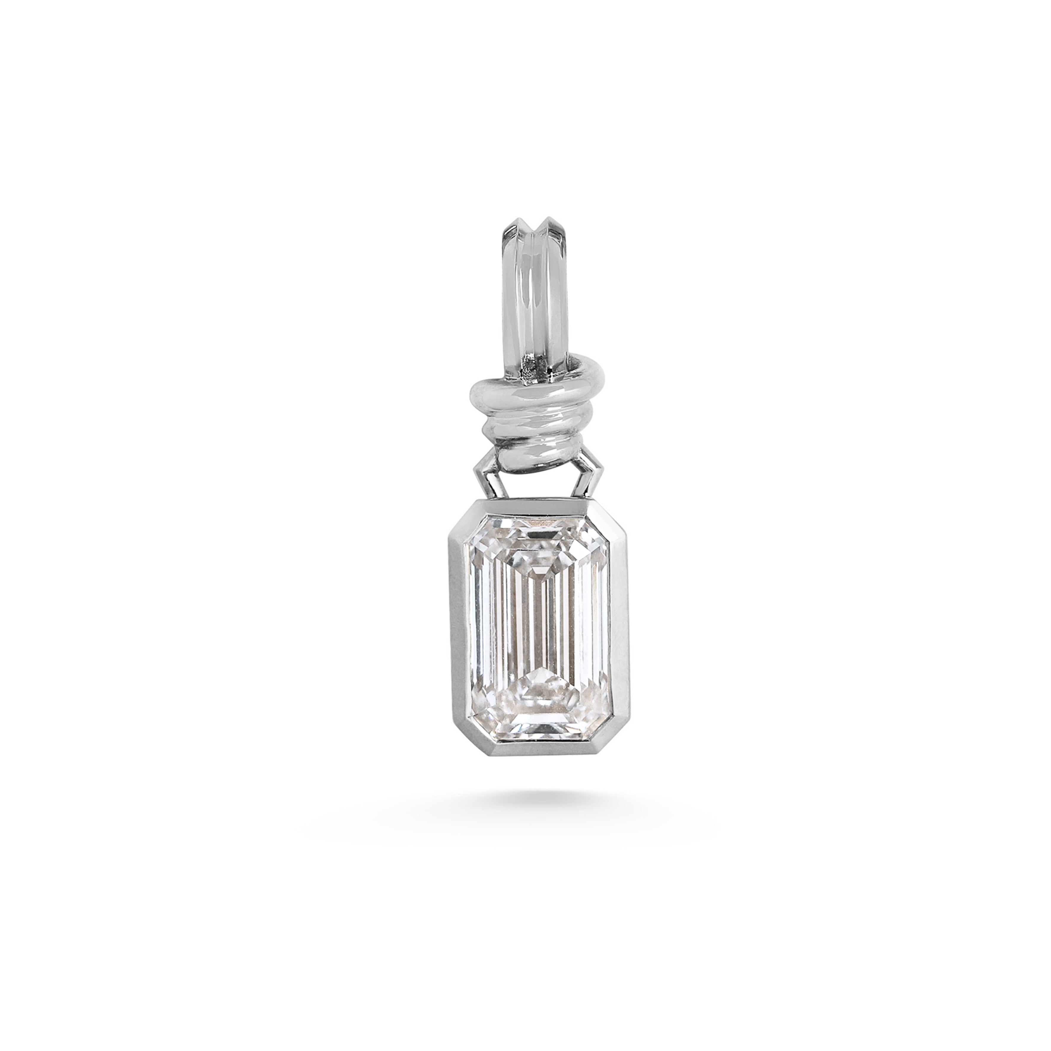 The Latch Pendant - Emerald Cut by East London jeweller Rachel Boston | Discover our collections of unique and timeless engagement rings, wedding rings, and modern fine jewellery.