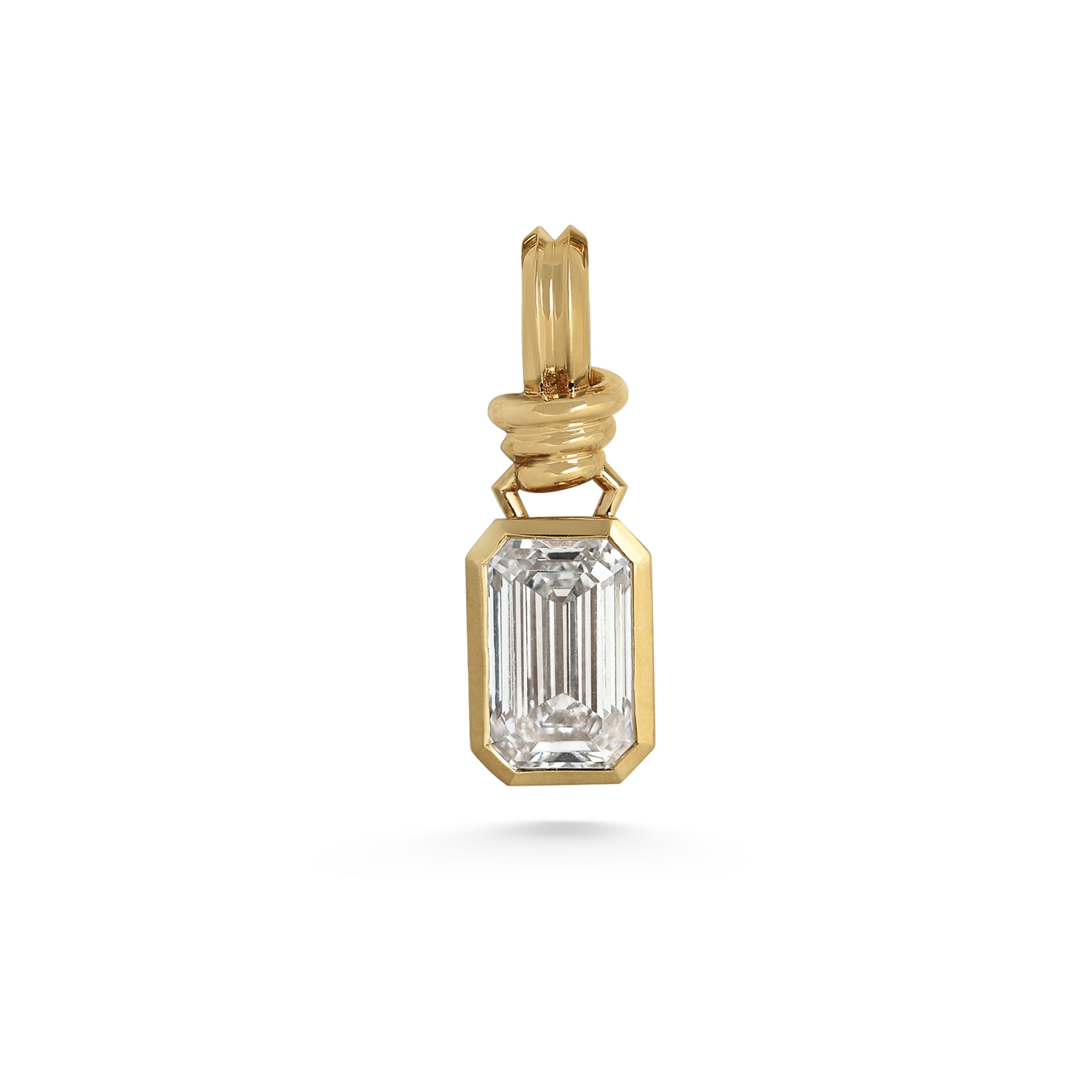 The Latch Pendant - Emerald Cut by East London jeweller Rachel Boston | Discover our collections of unique and timeless engagement rings, wedding rings, and modern fine jewellery.