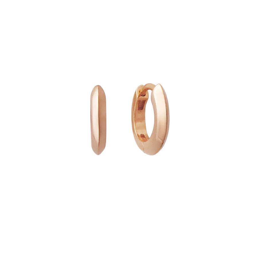 The 10mm Knife Edge Huggie Hoop Earrings by East London jeweller Rachel Boston | Discover our collections of unique and timeless engagement rings, wedding rings, and modern fine jewellery.