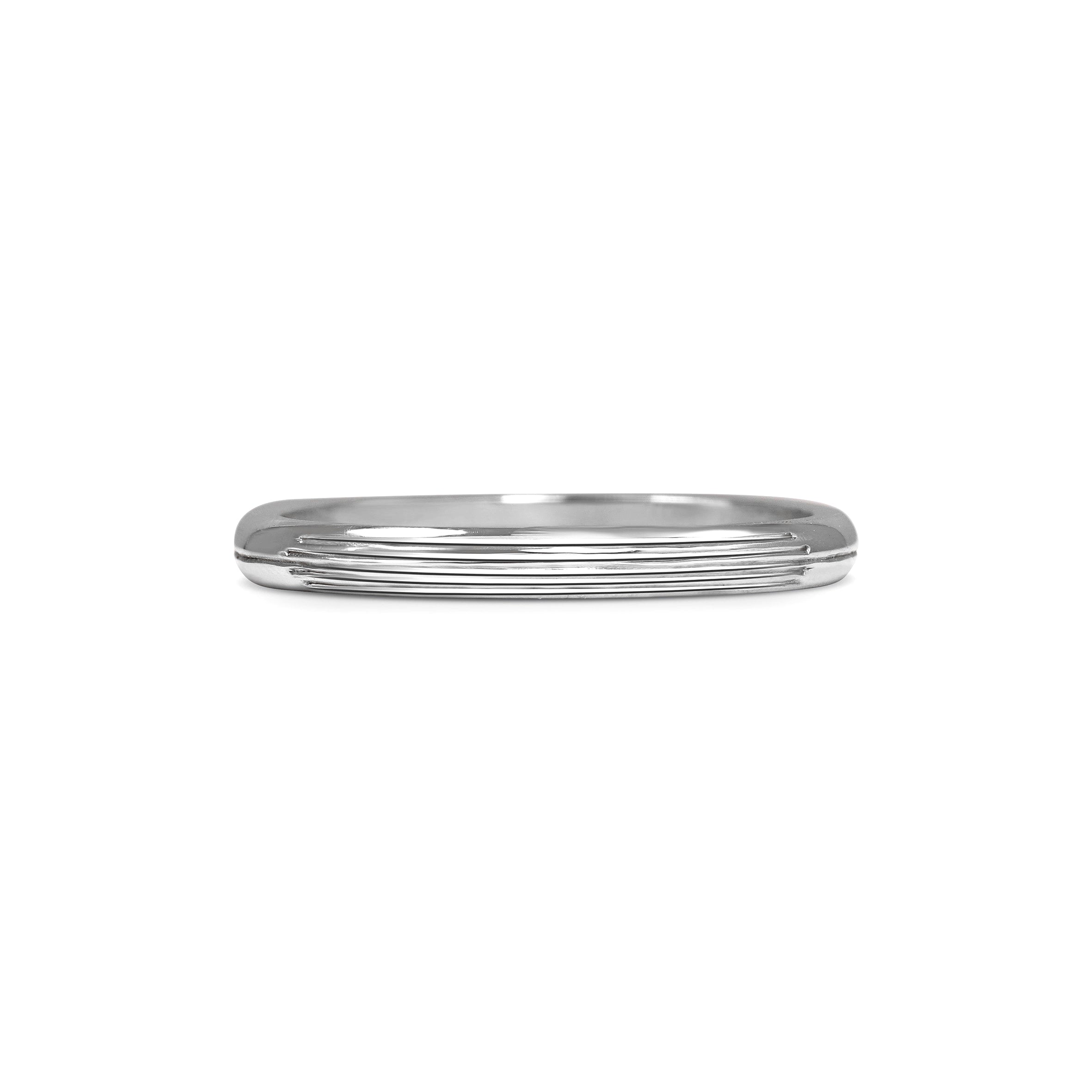 The Stream Engraved D Shaped Band - 2mm by East London jeweller Rachel Boston | Discover our collections of unique and timeless engagement rings, wedding rings, and modern fine jewellery.