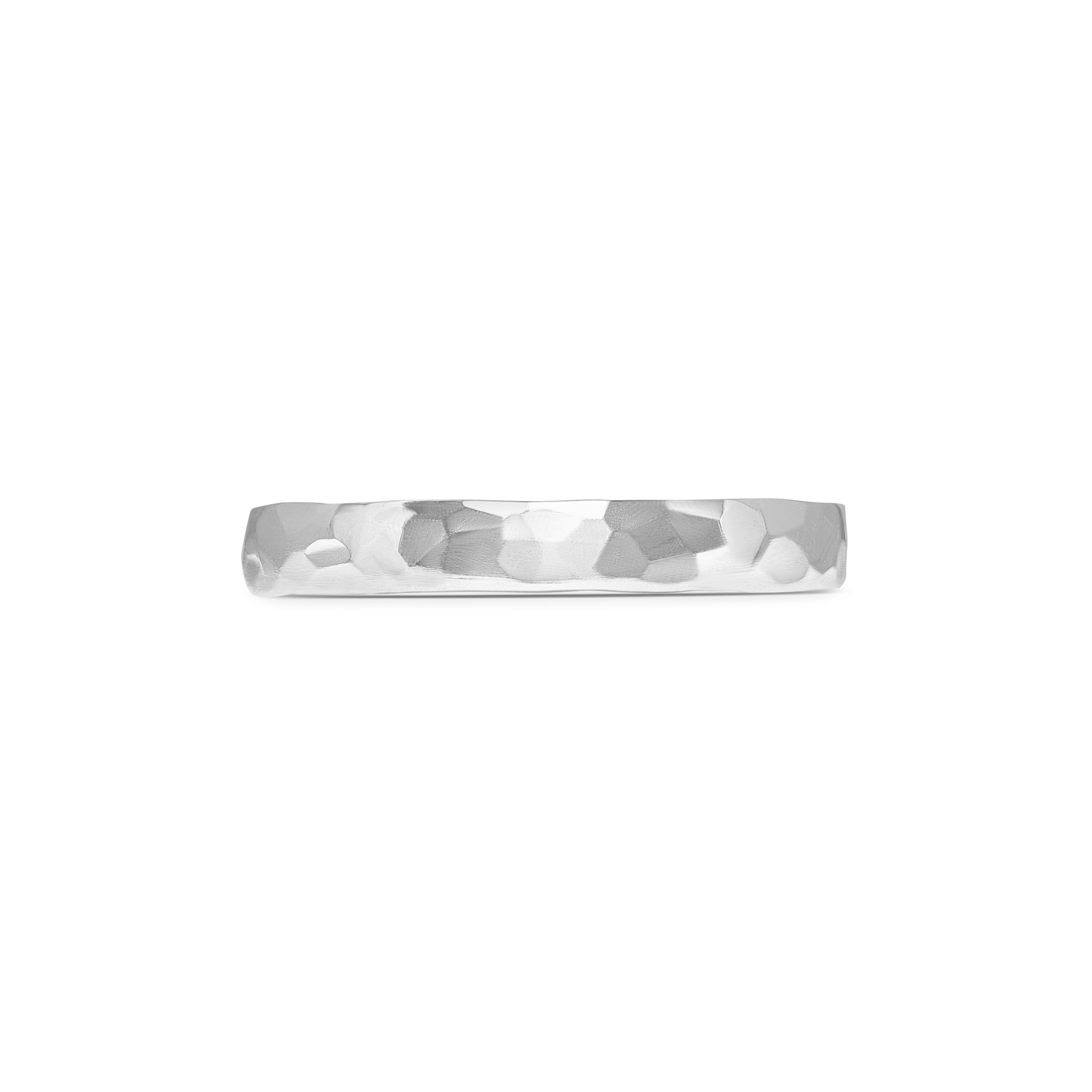 The Polished Hammered Flat Wedding Band - 3.5mm by East London jeweller Rachel Boston | Discover our collections of unique and timeless engagement rings, wedding rings, and modern fine jewellery.