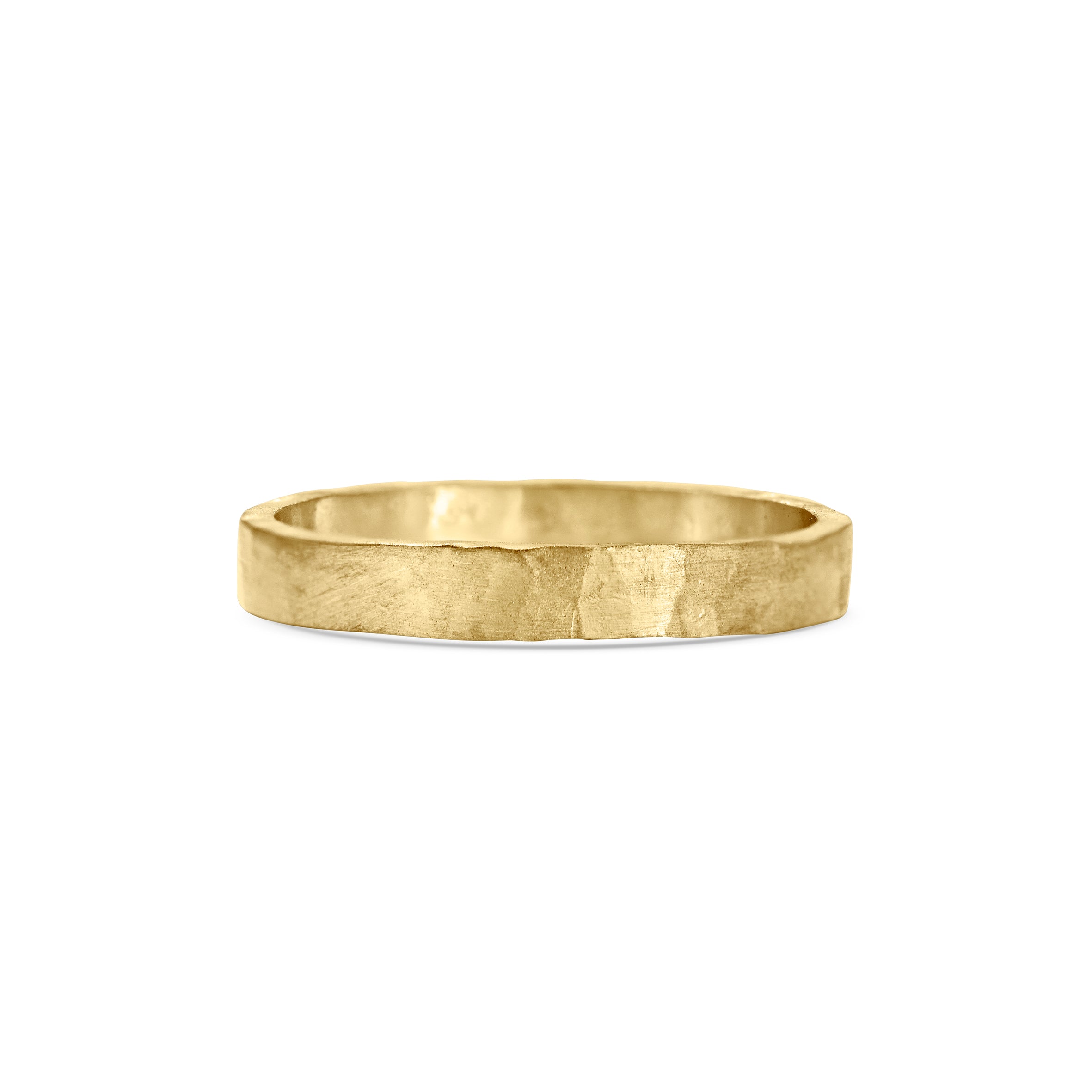 The Matte Hammered Flat Wedding Band - 3.5mm by East London jeweller Rachel Boston | Discover our collections of unique and timeless engagement rings, wedding rings, and modern fine jewellery.