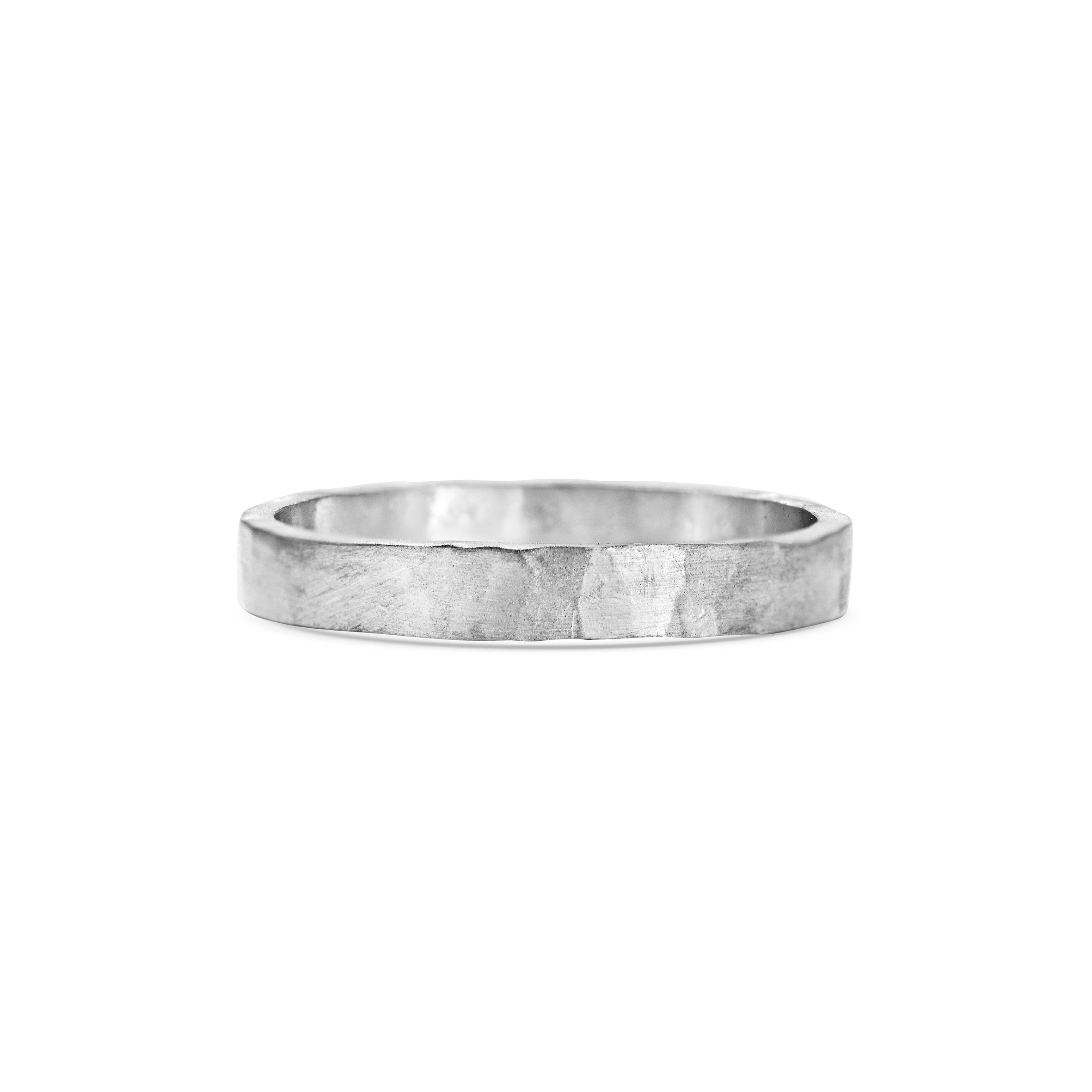 The Matte Hammered Flat Wedding Band - 3.5mm by East London jeweller Rachel Boston | Discover our collections of unique and timeless engagement rings, wedding rings, and modern fine jewellery.