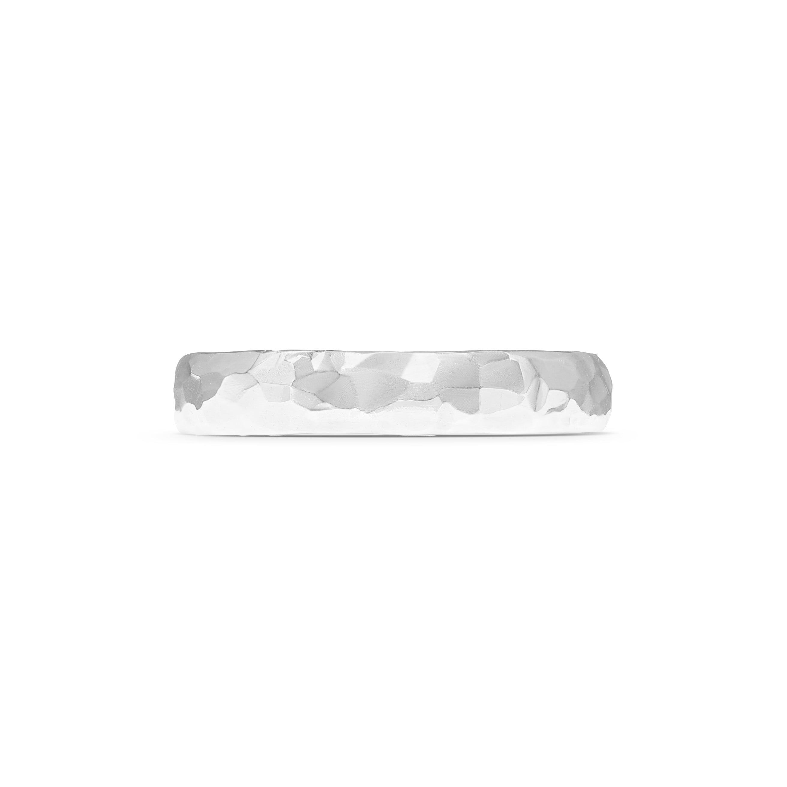 The Polished Hammered D Shape Wedding Band - 4.5mm by East London jeweller Rachel Boston | Discover our collections of unique and timeless engagement rings, wedding rings, and modern fine jewellery.
