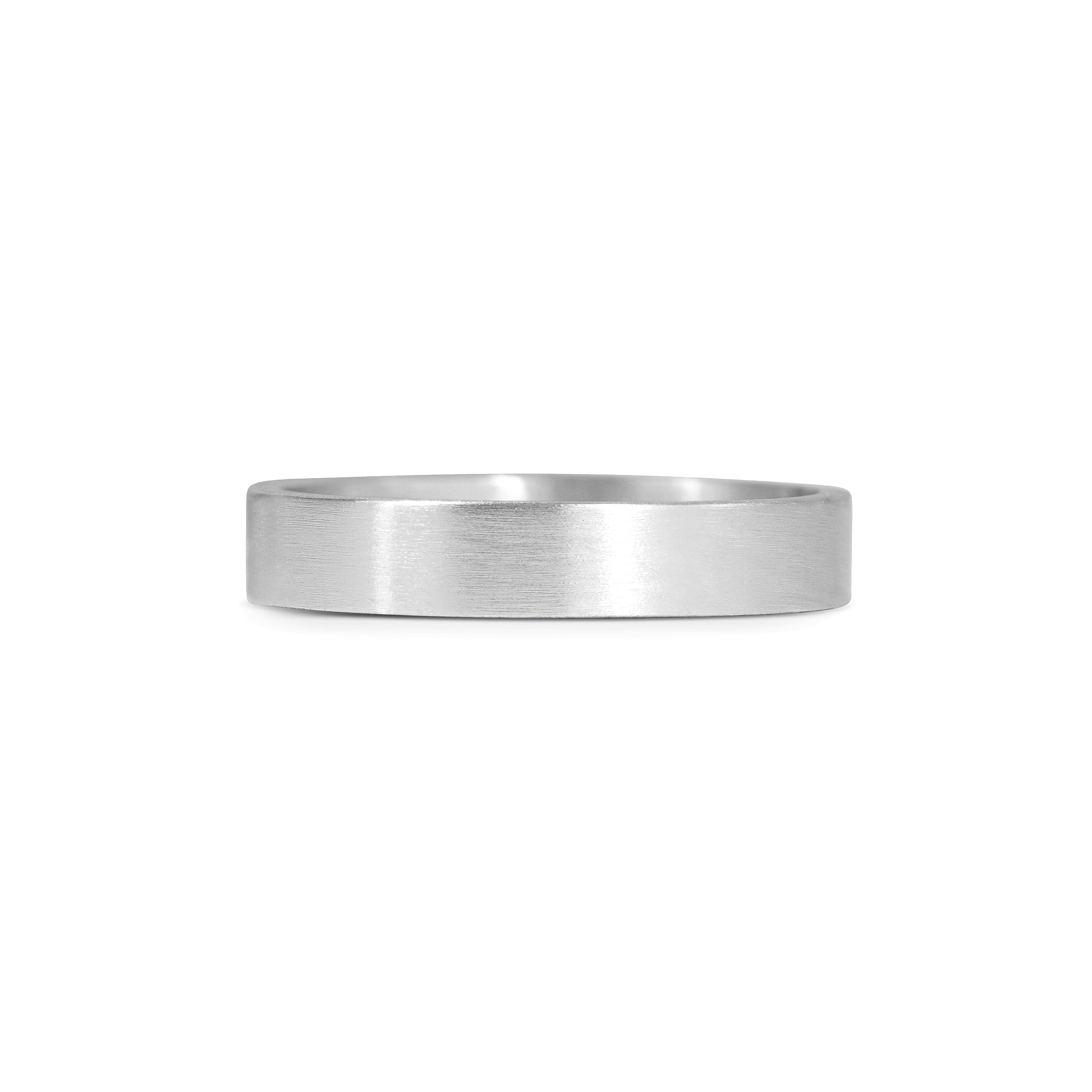 The Matte Finish Flat Wedding Band - 4mm by East London jeweller Rachel Boston | Discover our collections of unique and timeless engagement rings, wedding rings, and modern fine jewellery.